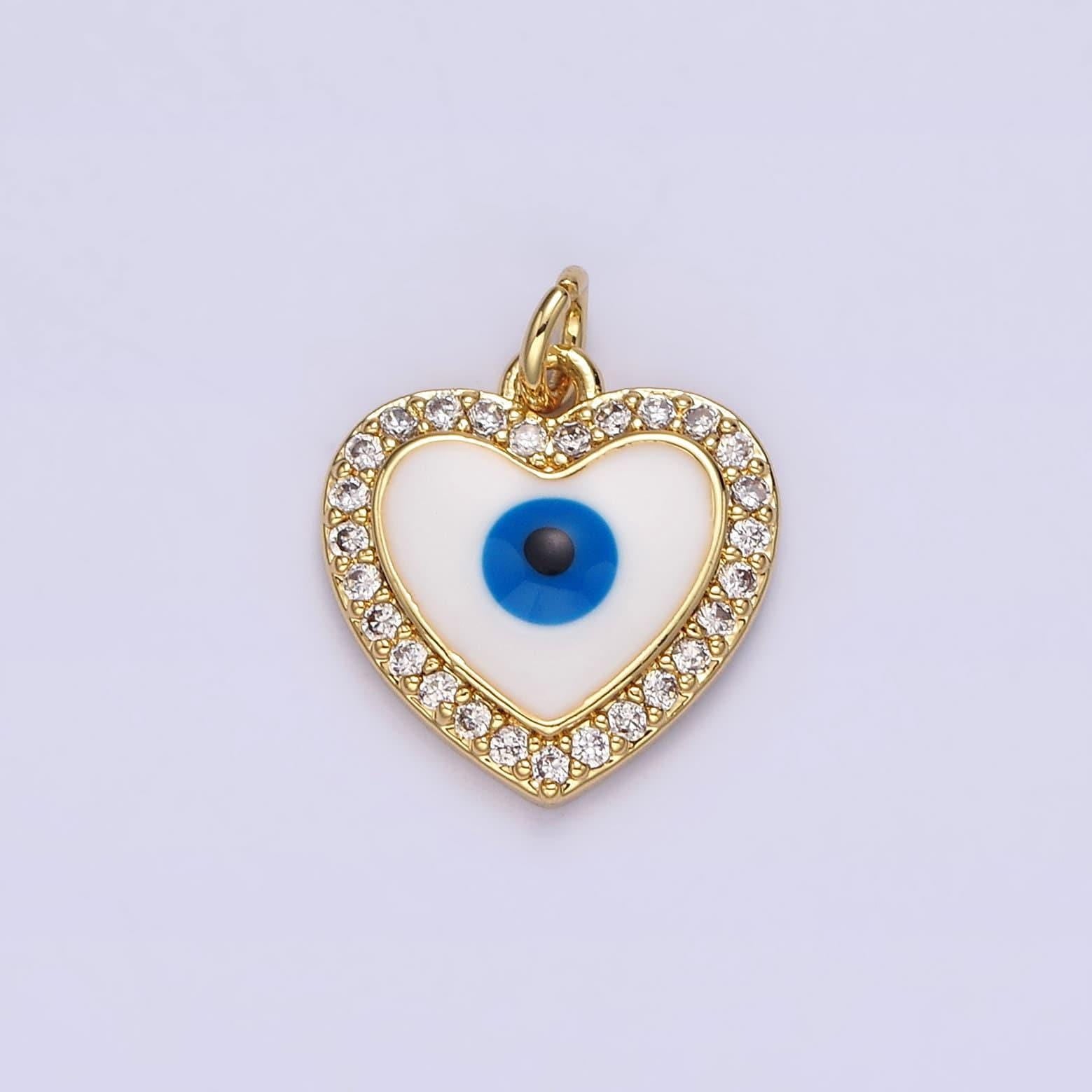 14k gold filled evil eye enamel clear micro paved cz heart charm | n1021
