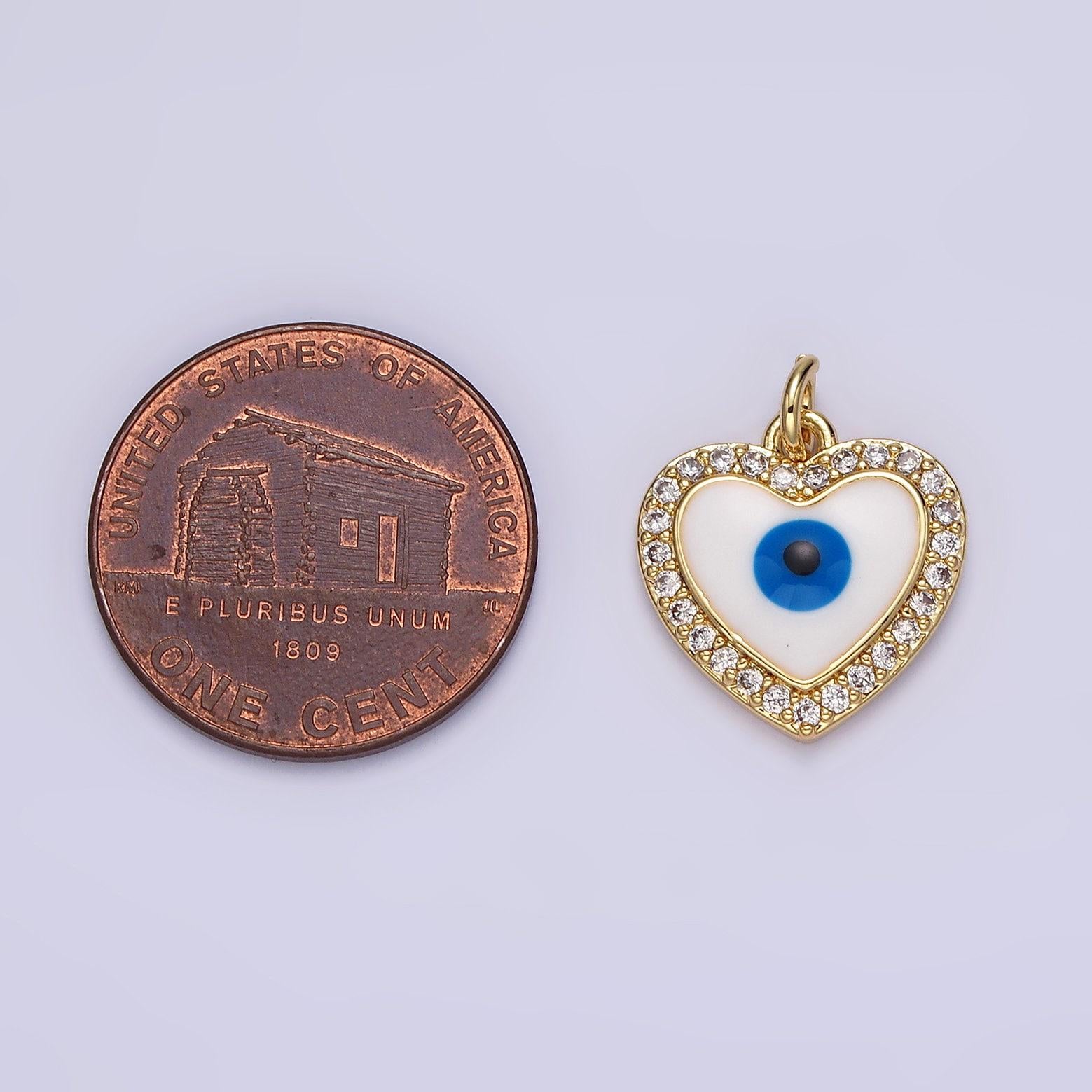 14k gold filled evil eye enamel clear micro paved cz heart charm | n1021