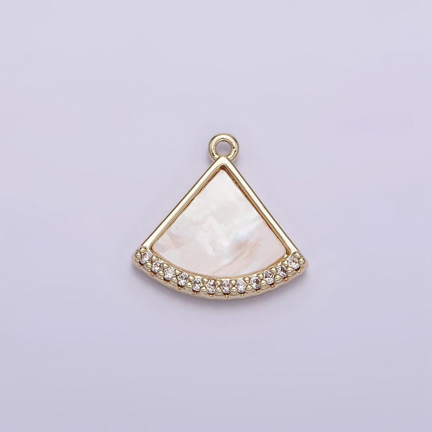 14k gold filled triangle shell pearl clear micro paved mini add-on charm | n1015