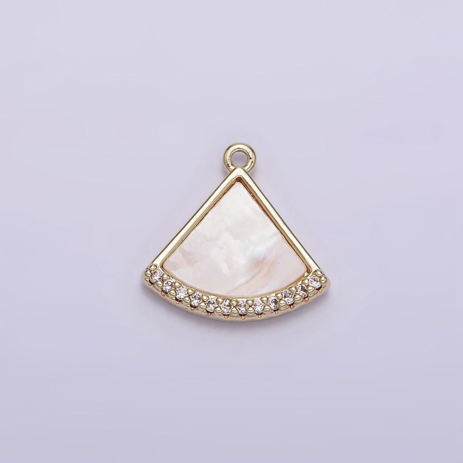 14k gold filled triangle shell pearl clear micro paved mini add-on charm | n1015