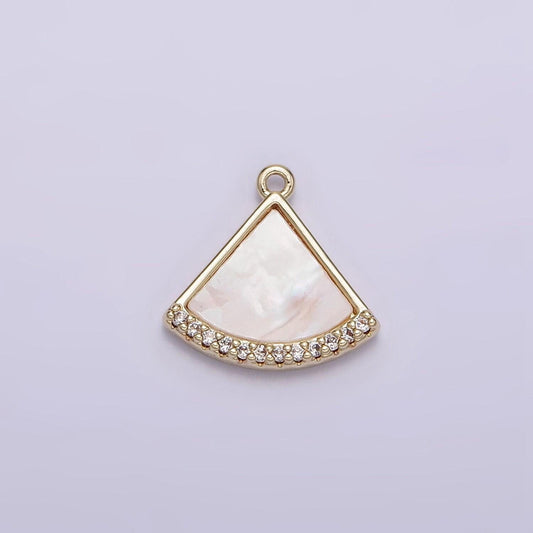 14k gold filled triangle shell pearl clear micro paved mini add-on charm | n1015