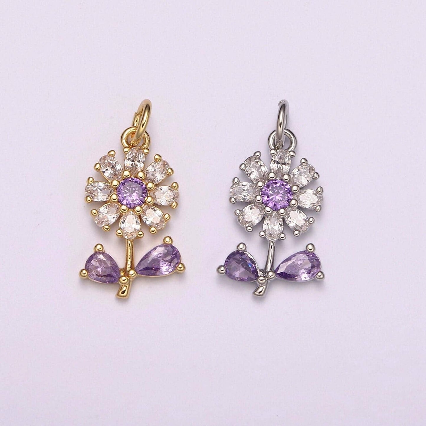Mini 24k gold filled flower charm purple daisy flower charm for necklace bracelet earring