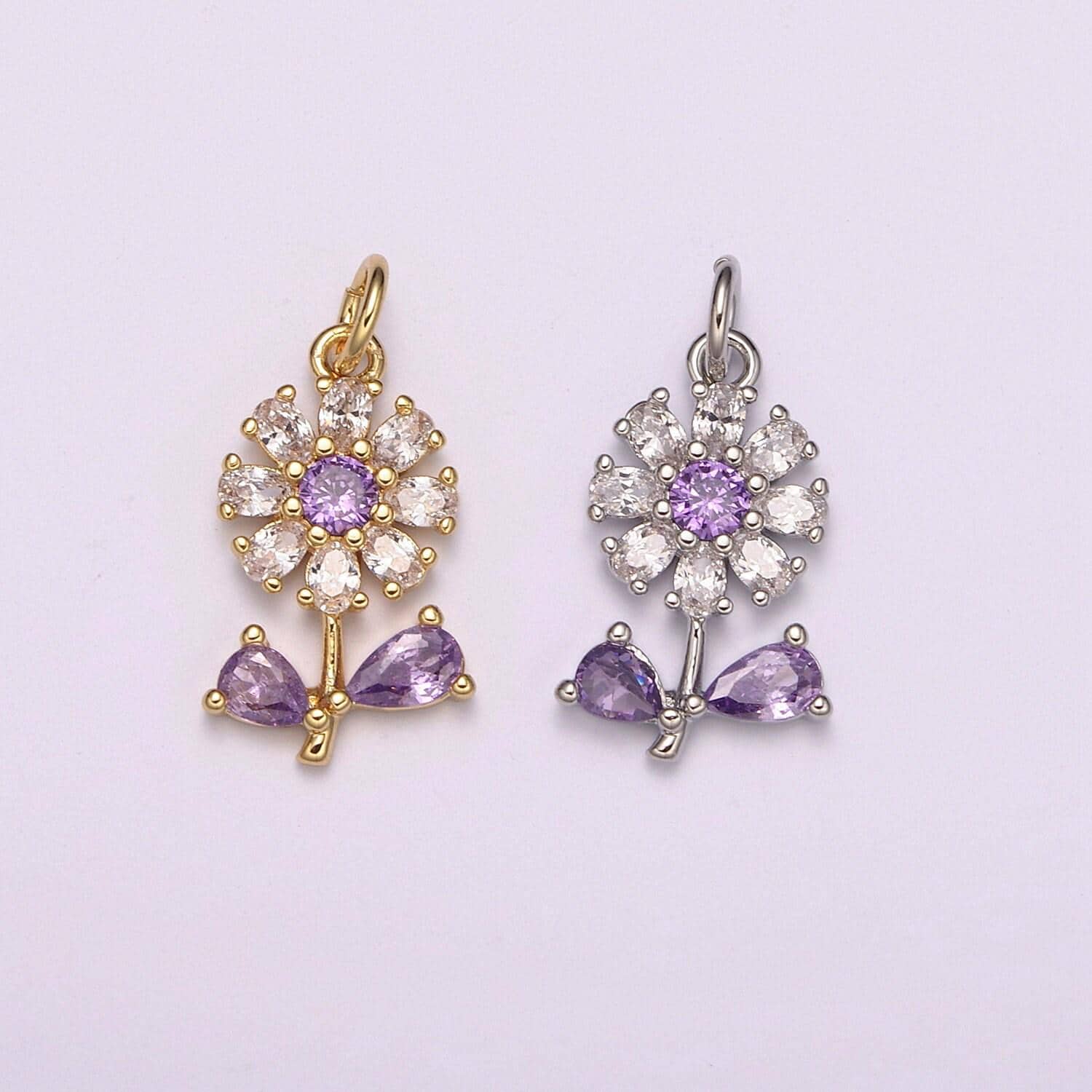 Mini 24k gold filled flower charm purple daisy flower charm for necklace bracelet earring