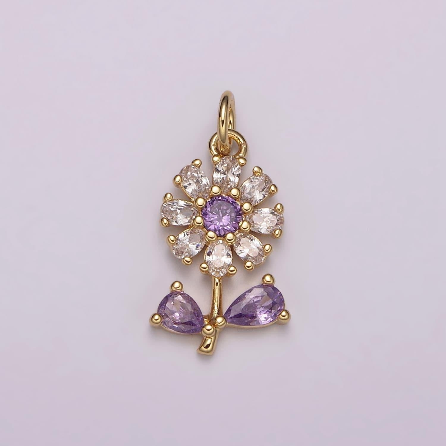 Mini 24k gold filled flower charm purple daisy flower charm for necklace bracelet earring