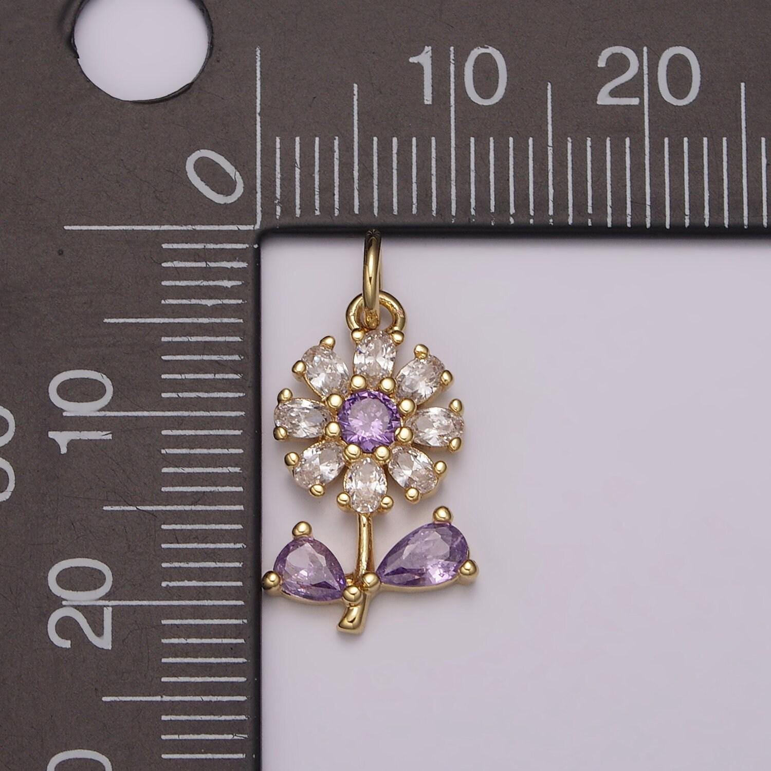 Mini 24k gold filled flower charm purple daisy flower charm for necklace bracelet earring