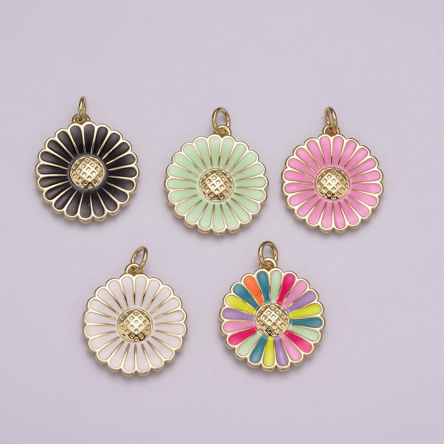 Dainty 14k gold filled enamel sunflower necklace for women flower charm necklace bracelet earring component