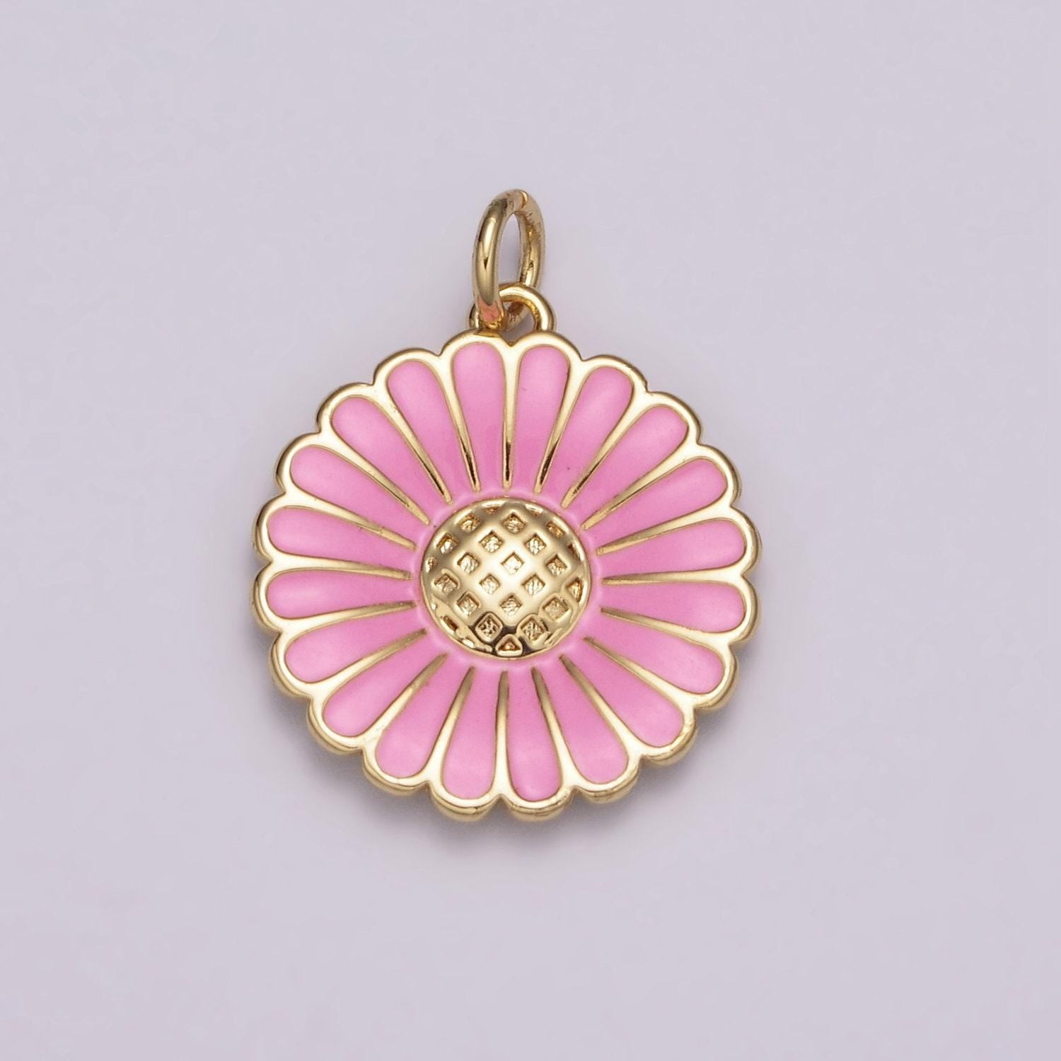 Dainty 14k gold filled enamel sunflower necklace for women flower charm necklace bracelet earring component