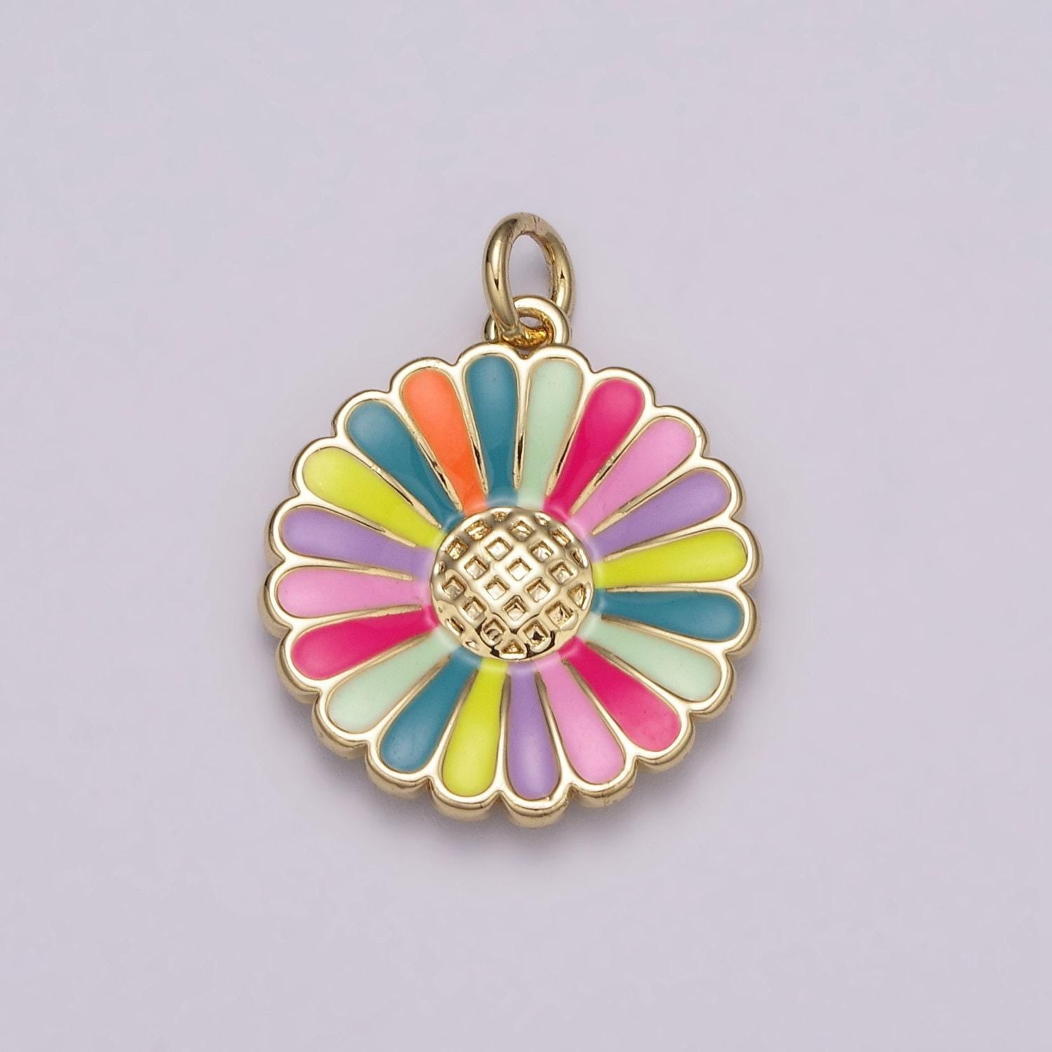 Dainty 14k gold filled enamel sunflower necklace for women flower charm necklace bracelet earring component