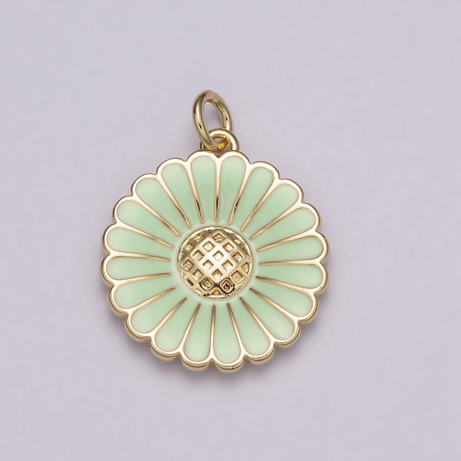 Dainty 14k gold filled enamel sunflower necklace for women flower charm necklace bracelet earring component