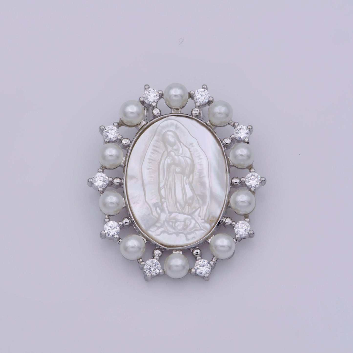 14k gold filled mother of pearl virgin mary, silver lady of guadalupe medallion charm pendant, shell virgin mary, cross charm