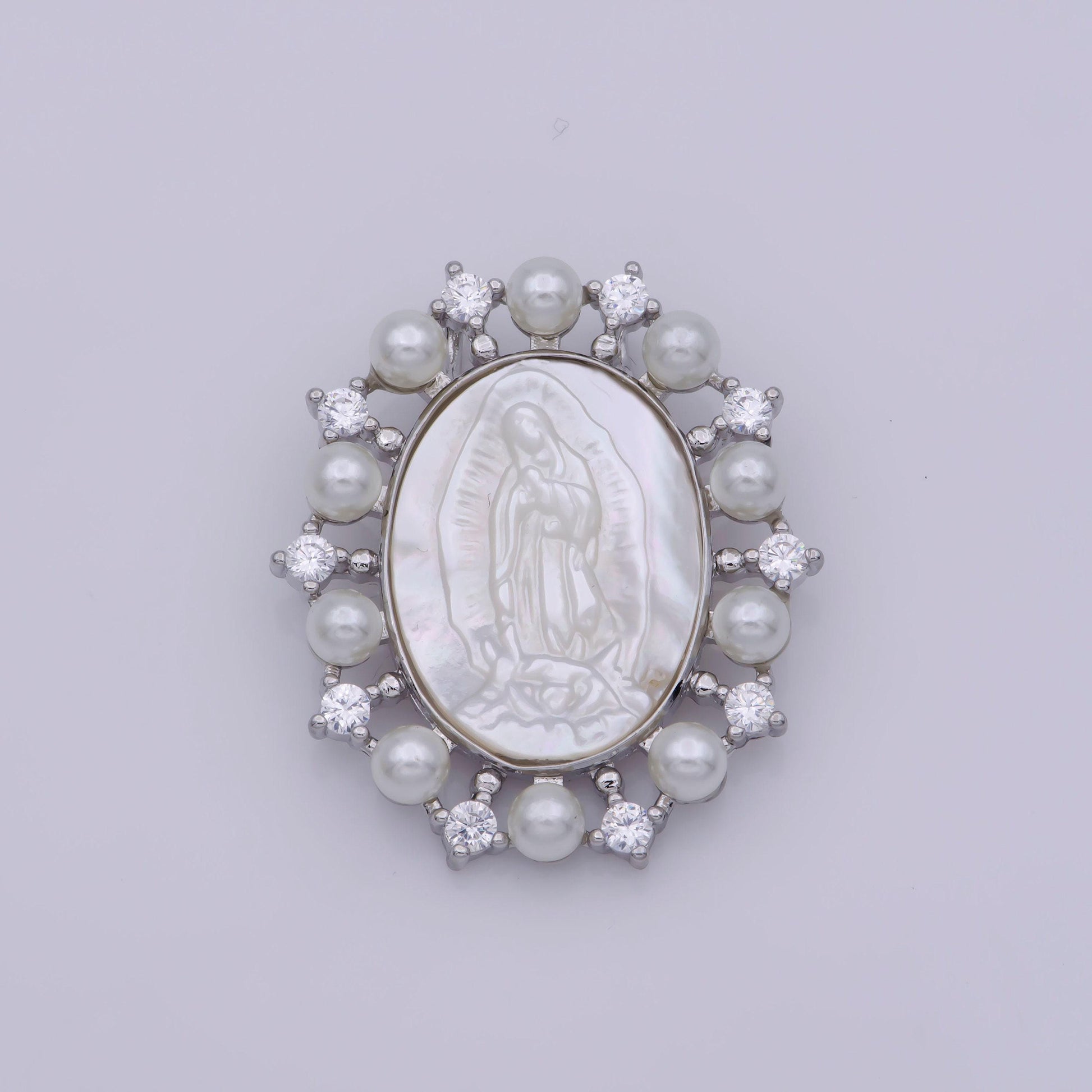 14k gold filled mother of pearl virgin mary, silver lady of guadalupe medallion charm pendant, shell virgin mary, cross charm