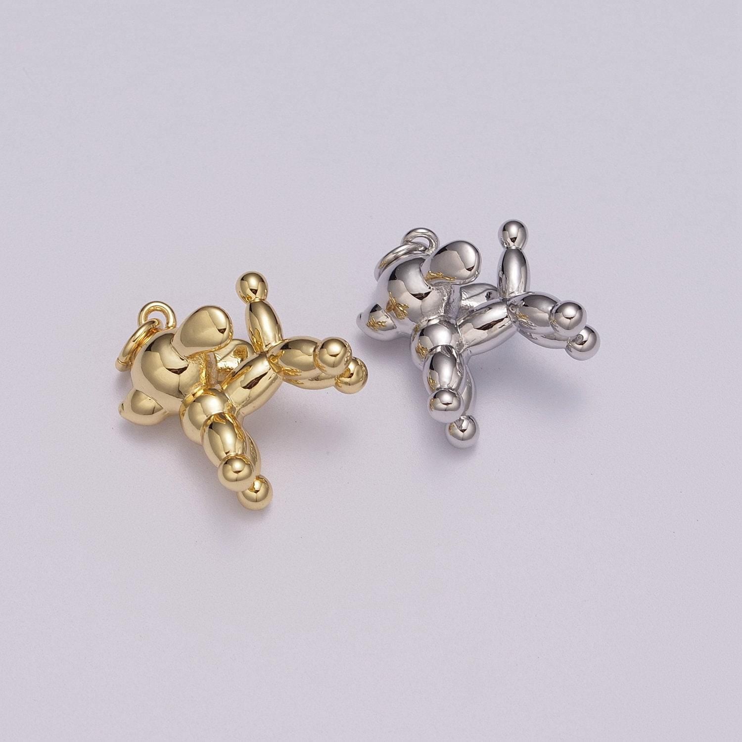 Poodle gold pendant, long baloon figurine charm, dog, puppy, deer animal pendant, diy jewelry, m-898, m-899