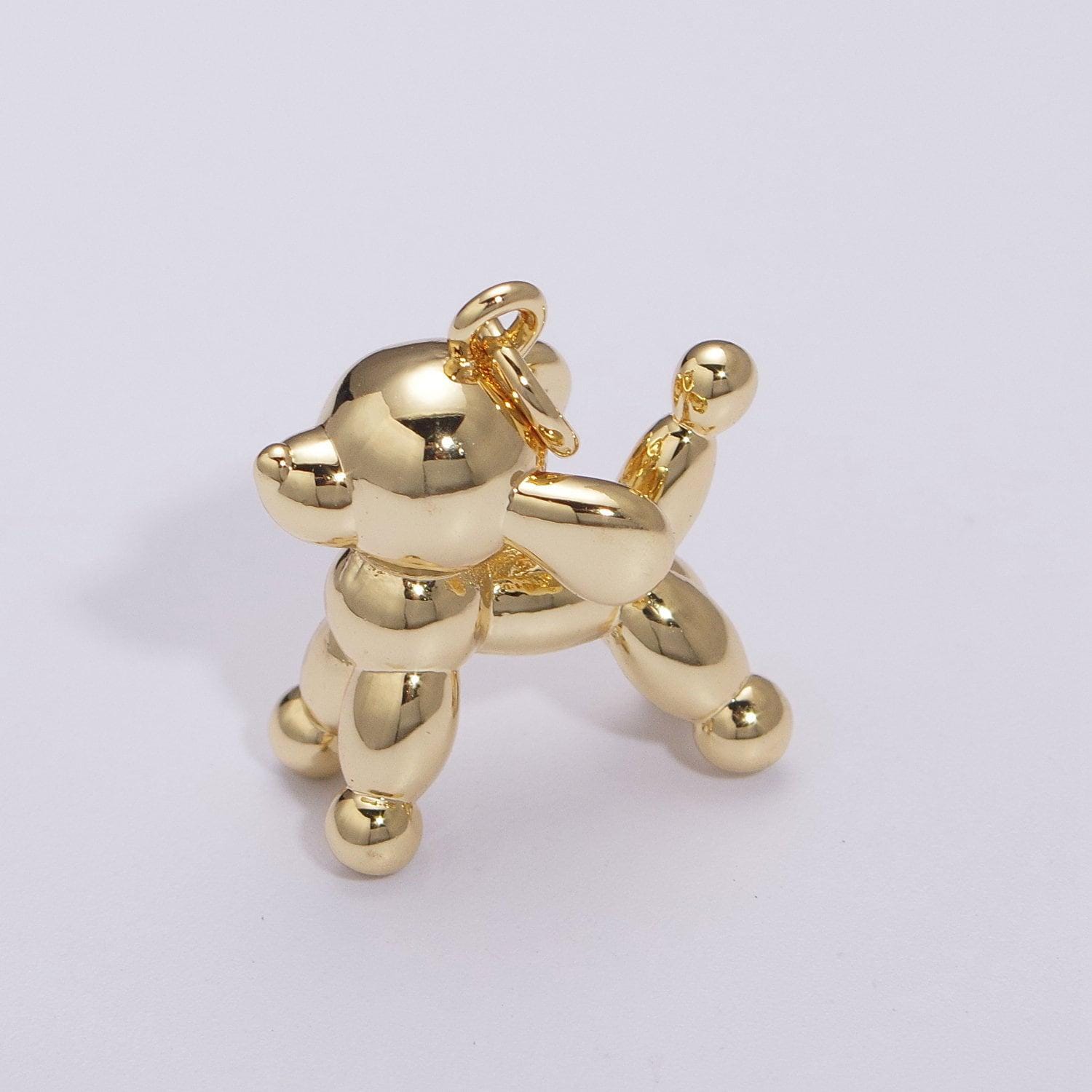 Poodle gold pendant, long baloon figurine charm, dog, puppy, deer animal pendant, diy jewelry, m-898, m-899