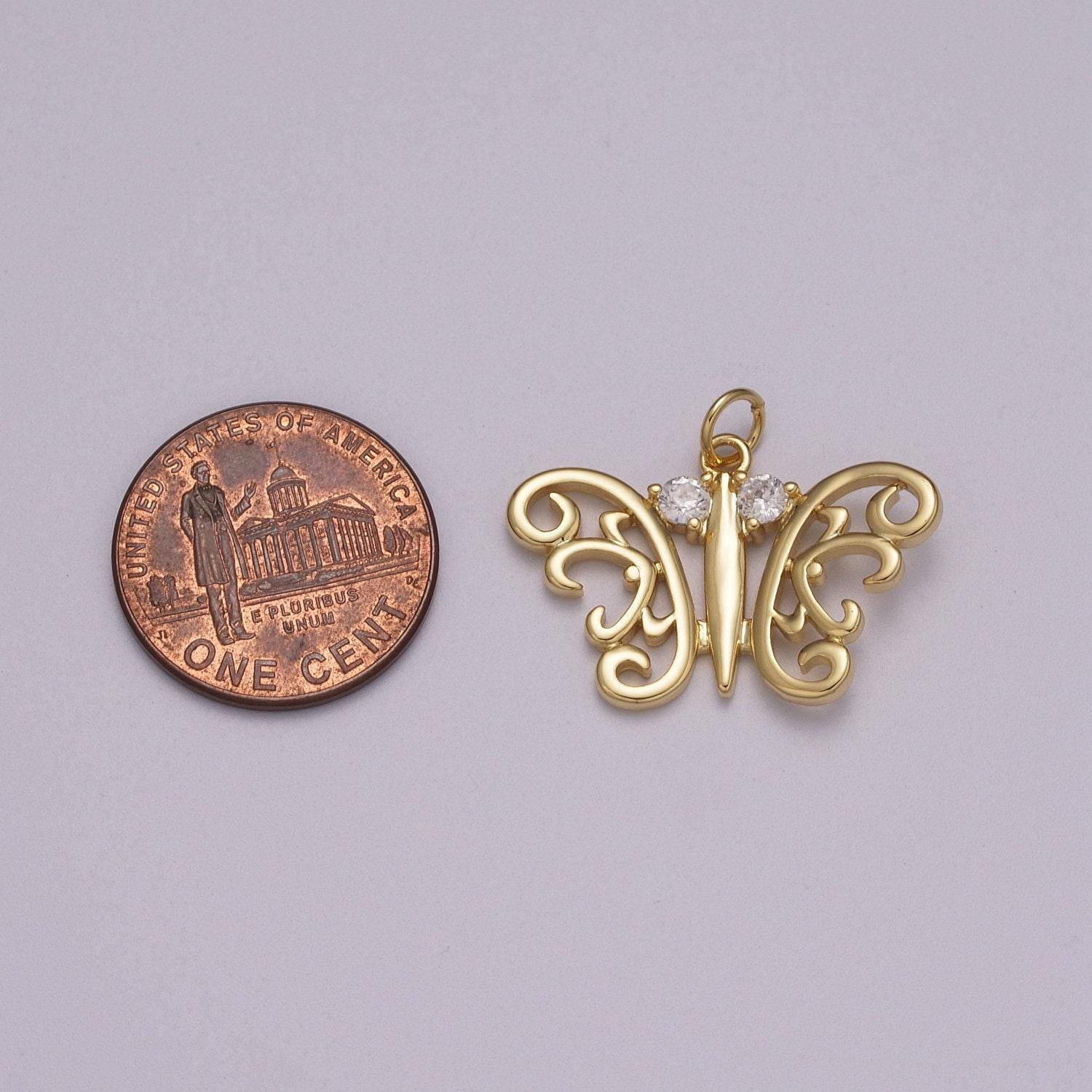 Dainty 14k gold filled butterfly charm, small mariposa pendant charm monarch charm animal jewelry i-096 m-897