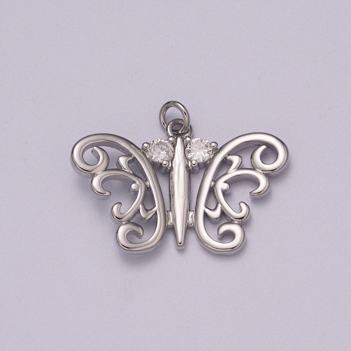 Micro pave butterfly charm white goldfille pendant, cubic zirconia monarch pendant charm for bracelet earring necklace m-897