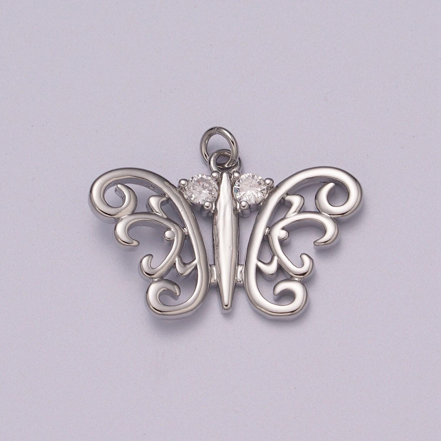 Micro pave butterfly charm white goldfille pendant, cubic zirconia monarch pendant charm for bracelet earring necklace m-897