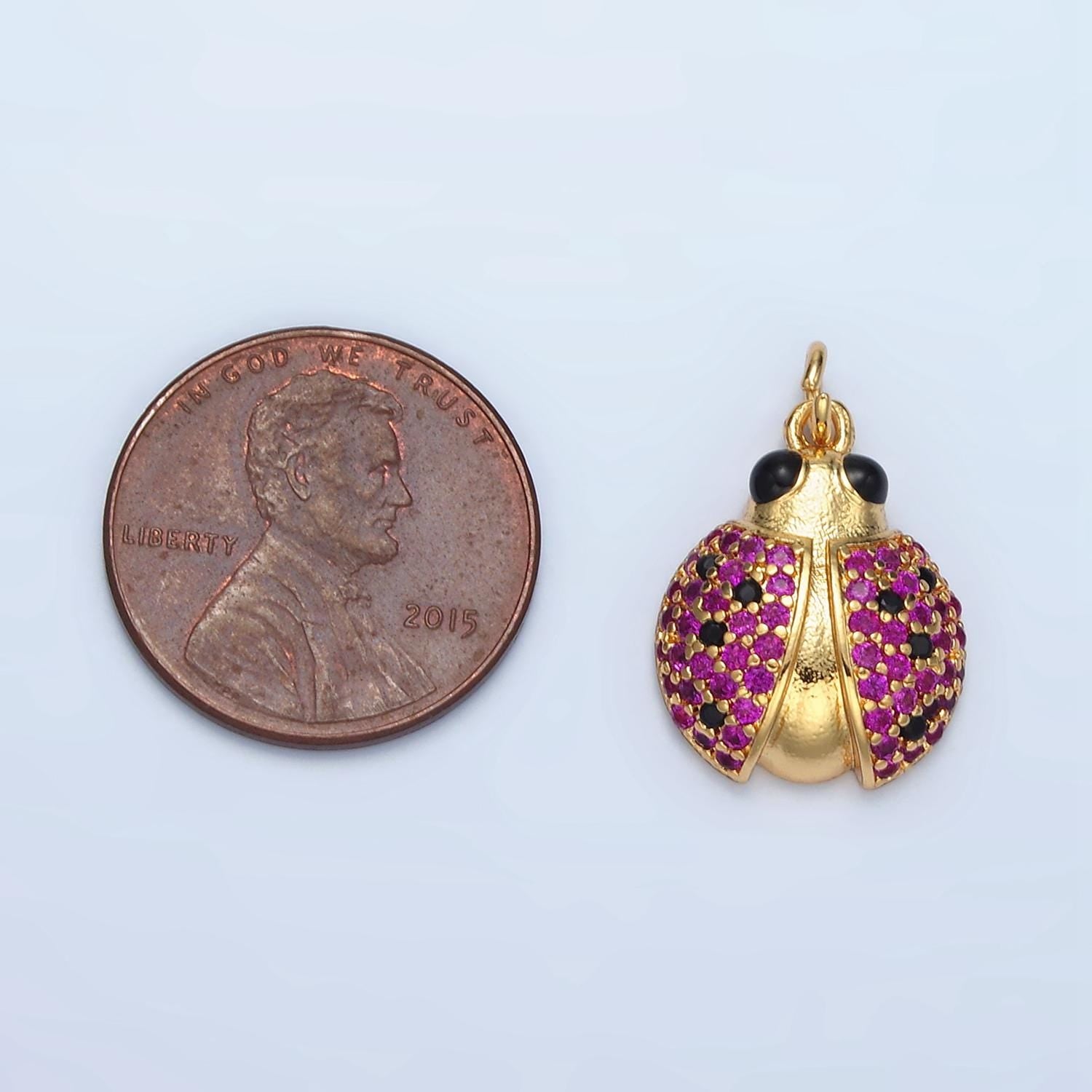 Dainty gold filled lady bug charm for necklace, bracelet supply jewelry making micro pave insect charm m895