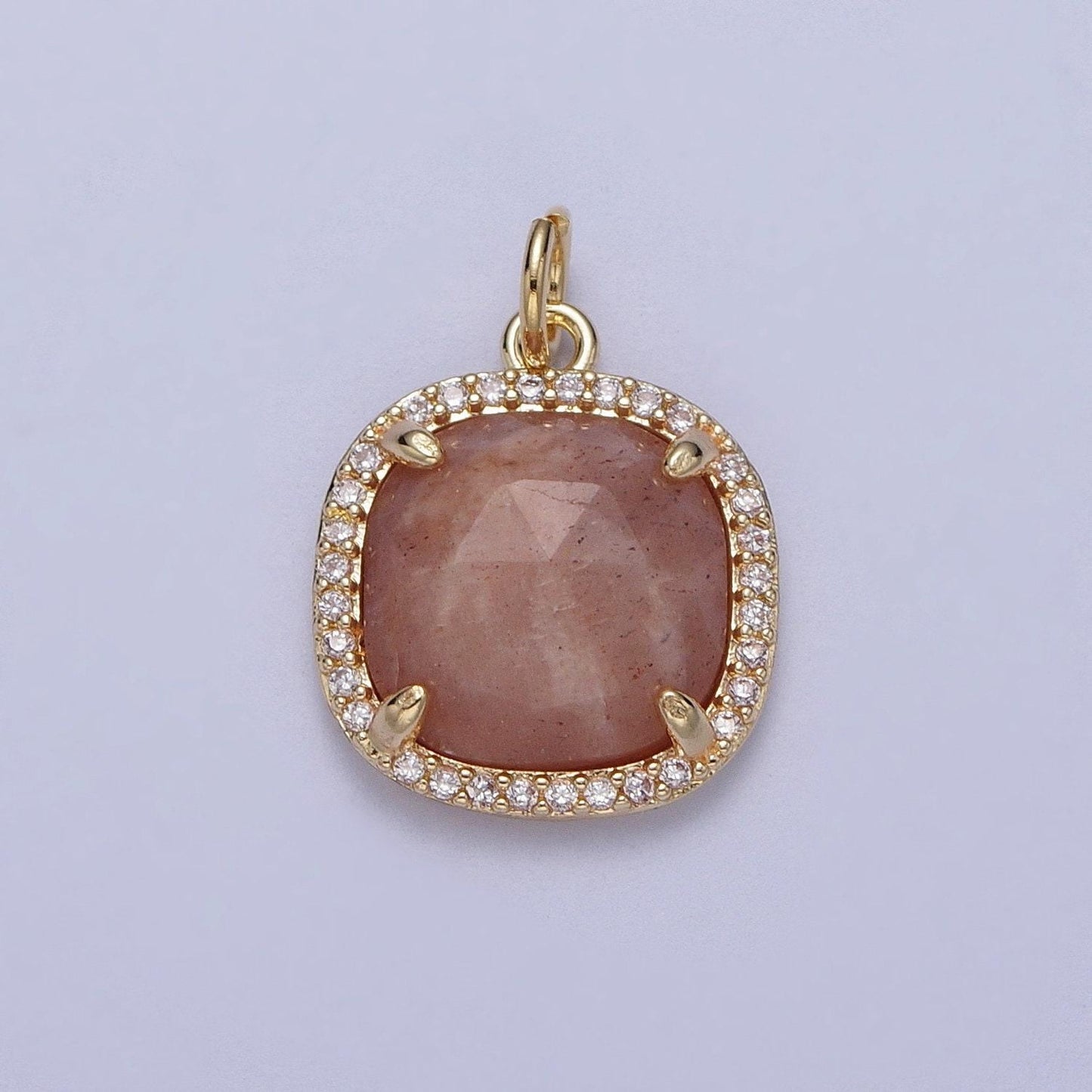Multifaceted natural stone cz micro pave square gold charm for dangle charm necklace pendant c016