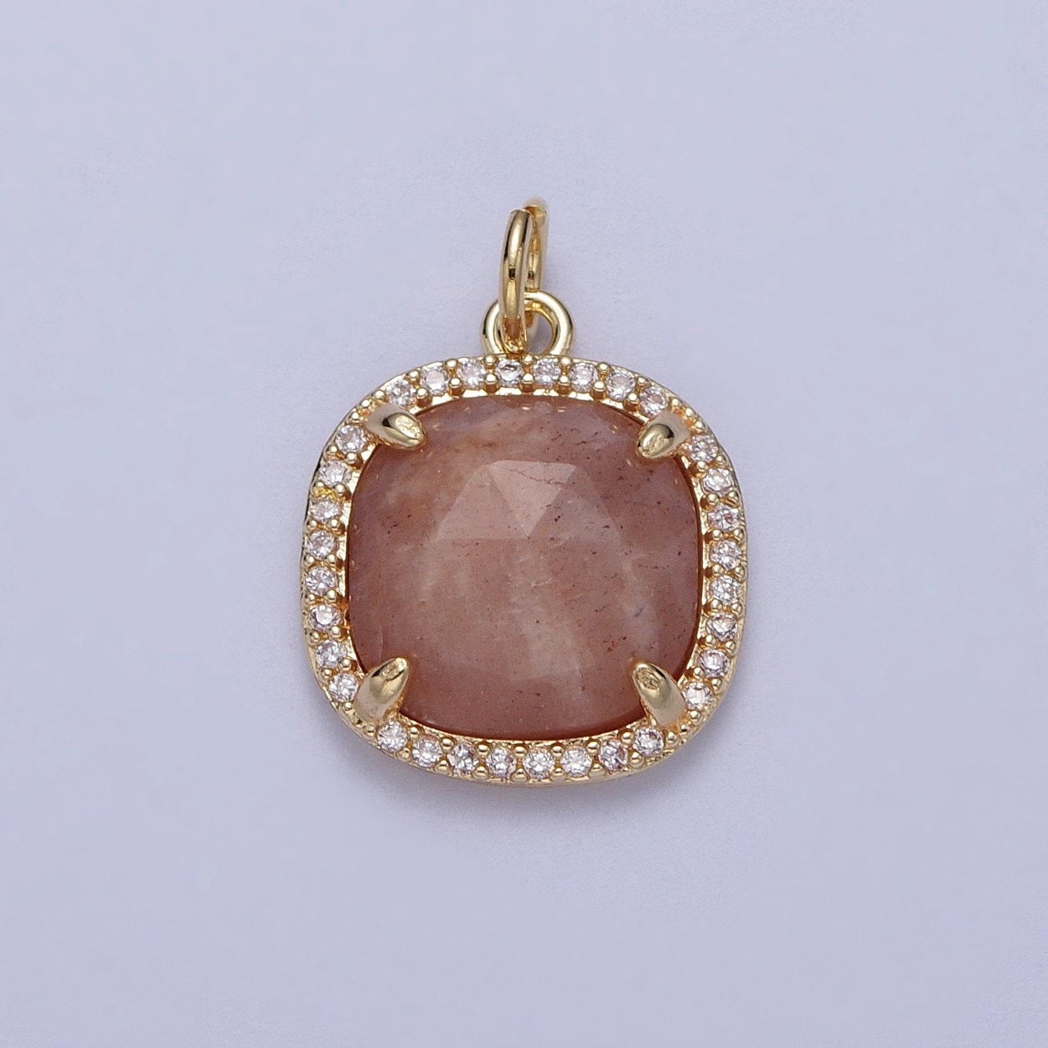 Multifaceted natural stone cz micro pave square gold charm for dangle charm necklace pendant c016