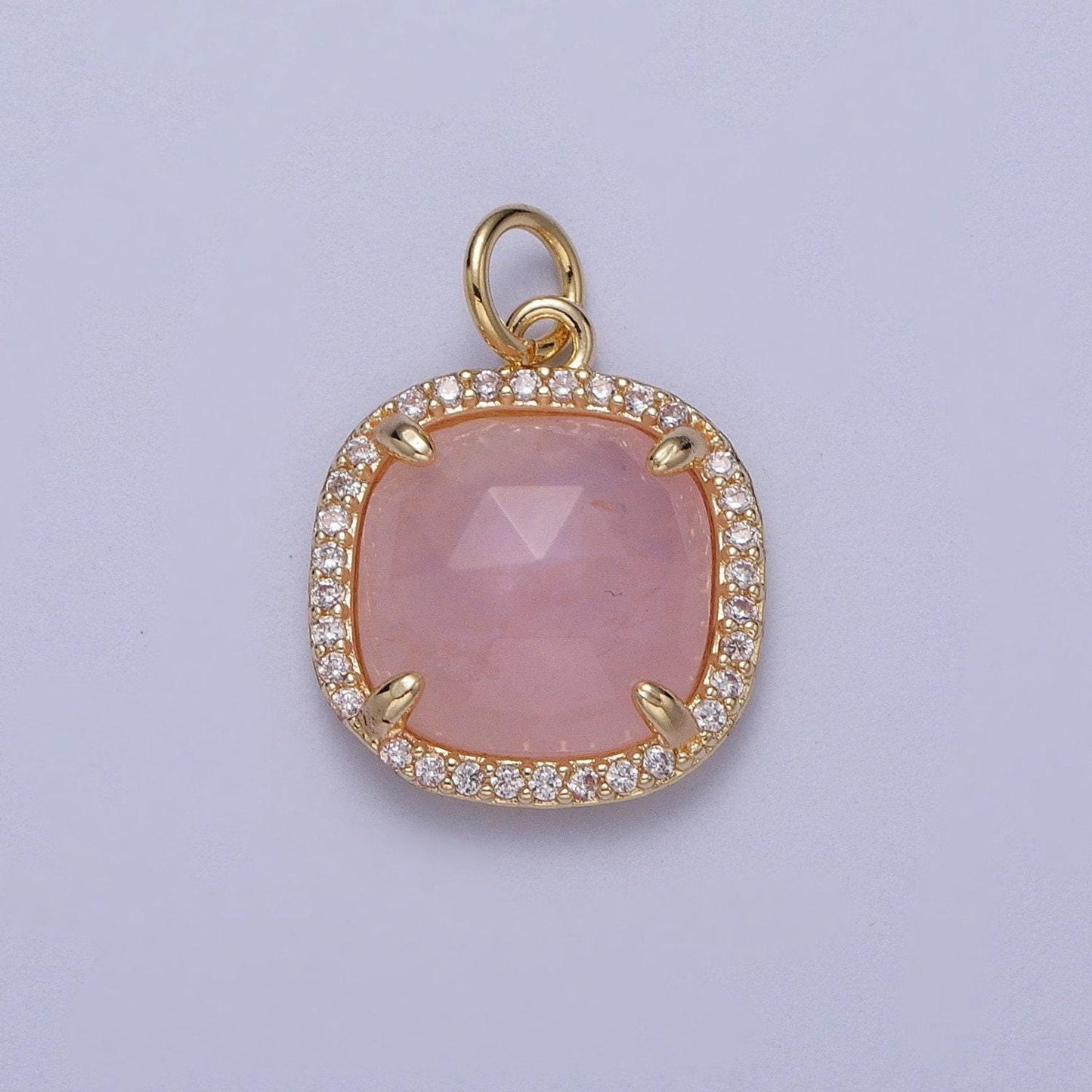 Multifaceted natural stone cz micro pave square gold charm for dangle charm necklace pendant c016