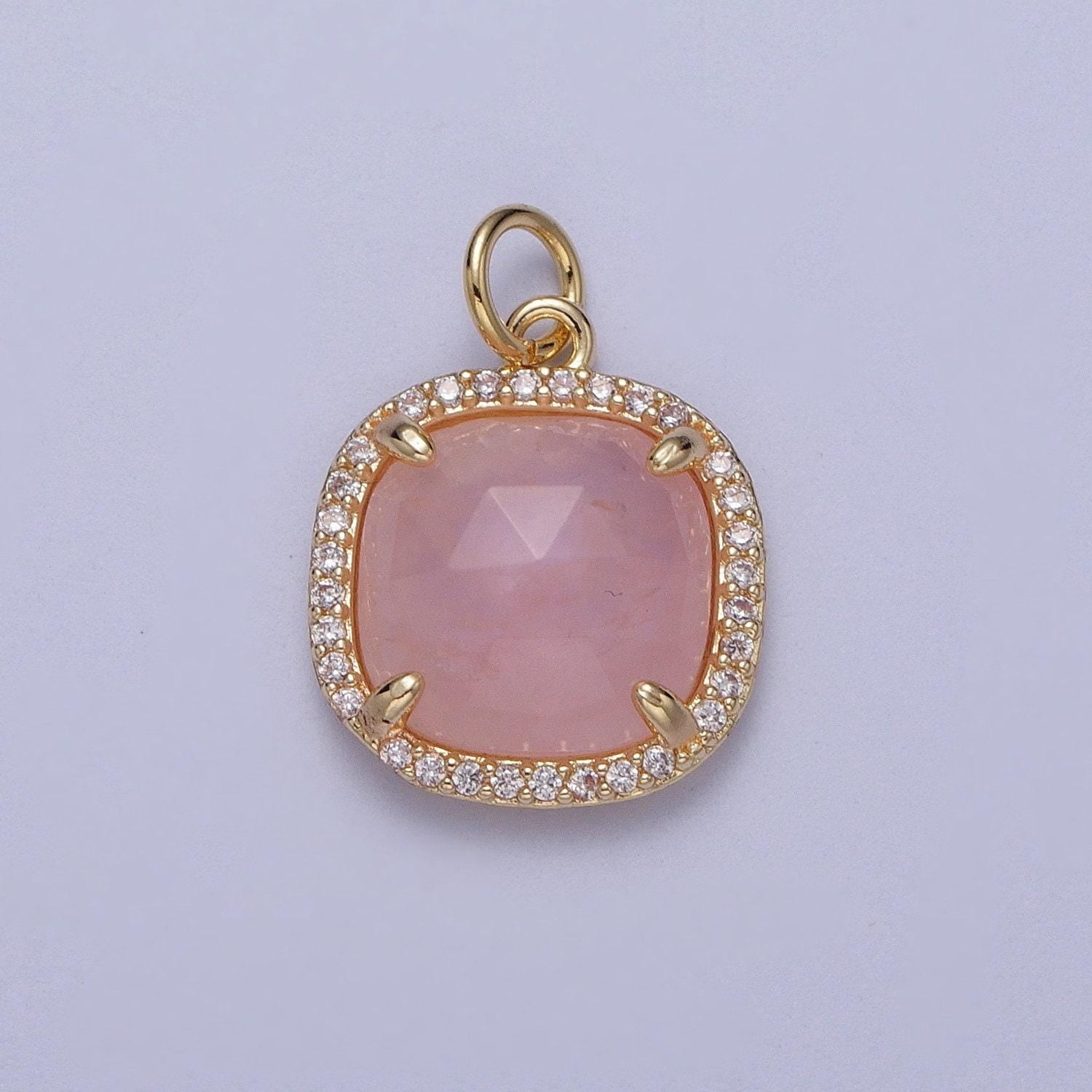 Multifaceted natural stone cz micro pave square gold charm for dangle charm necklace pendant c016