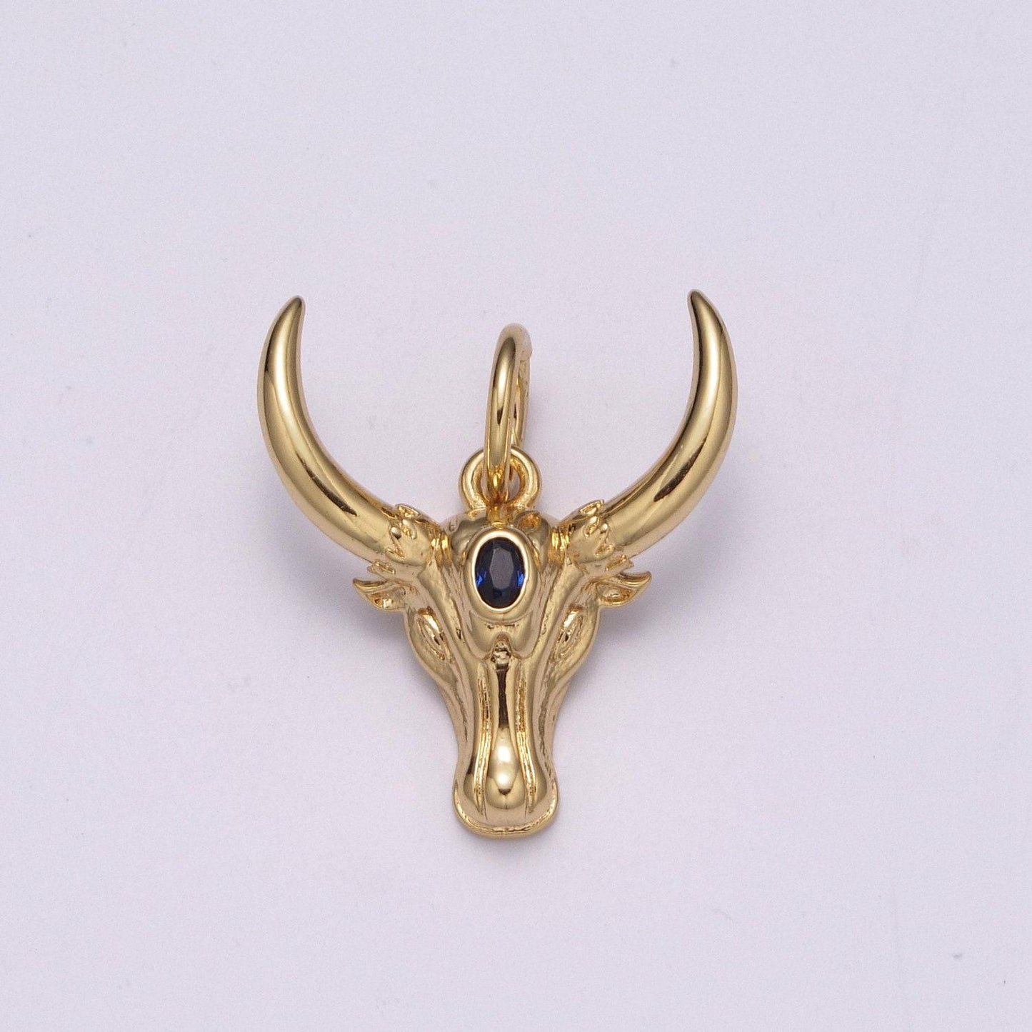 Ram gold pendant, sheep horn charm, blue solitaire cz bighorn sheep animal pendant, diy jewelry, m-870, m-871