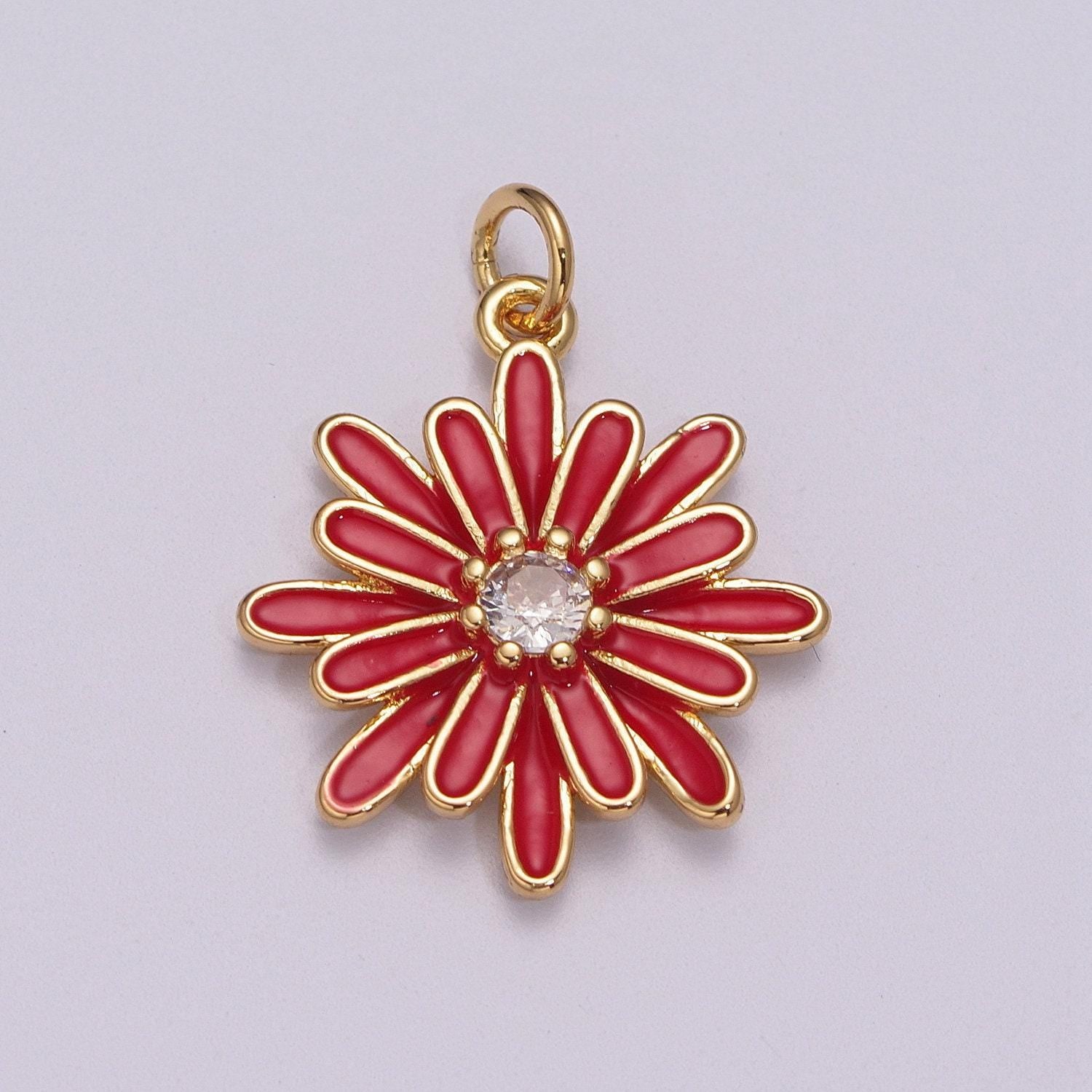 Chrysant charm necklace, gift for her, enamel pendant bracelet earring necklace for woman, flower jewelry minimalist floral m-876 - m-881