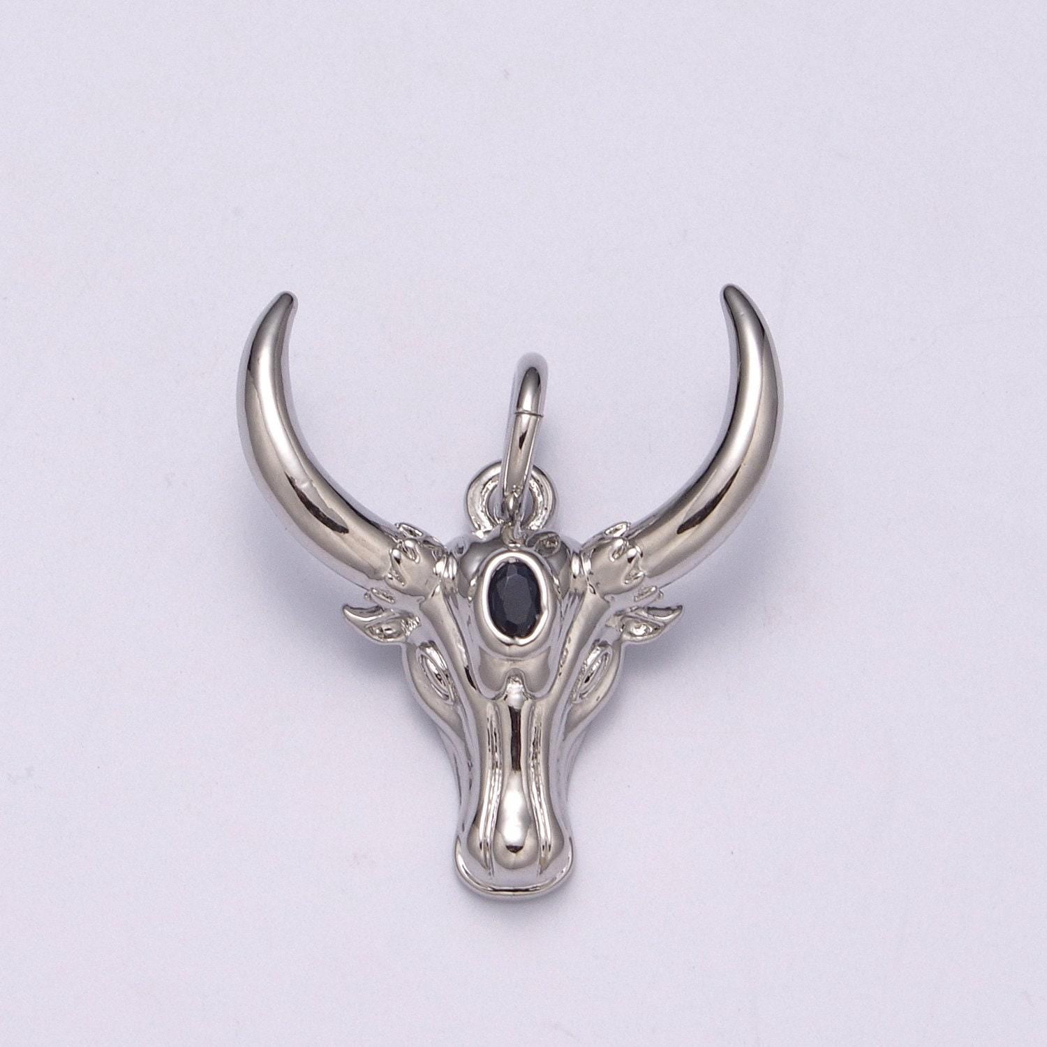 Ram gold pendant, sheep horn charm, blue solitaire cz bighorn sheep animal pendant, diy jewelry, m-870, m-871