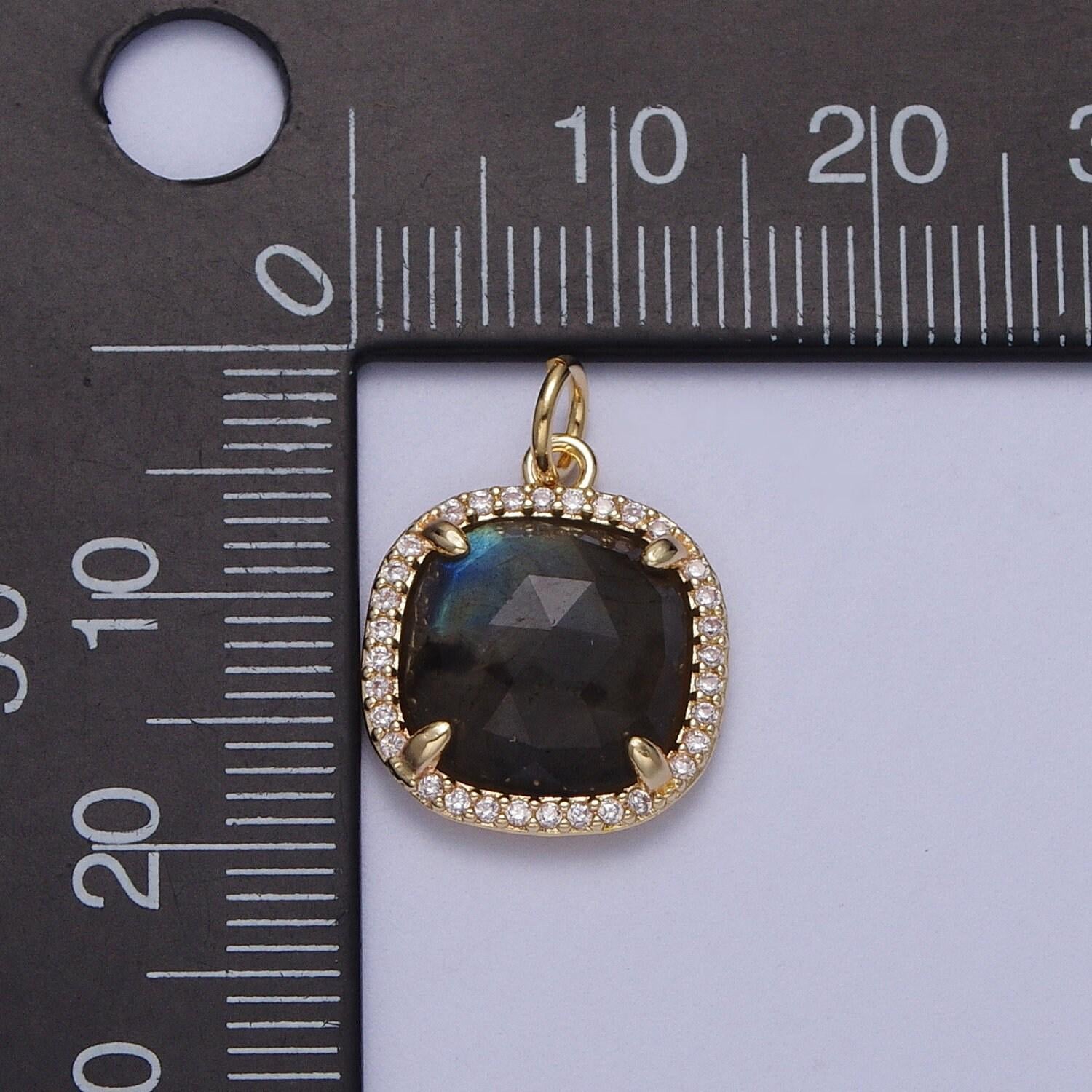 Multifaceted natural stone cz micro pave square gold charm for dangle charm necklace pendant c016