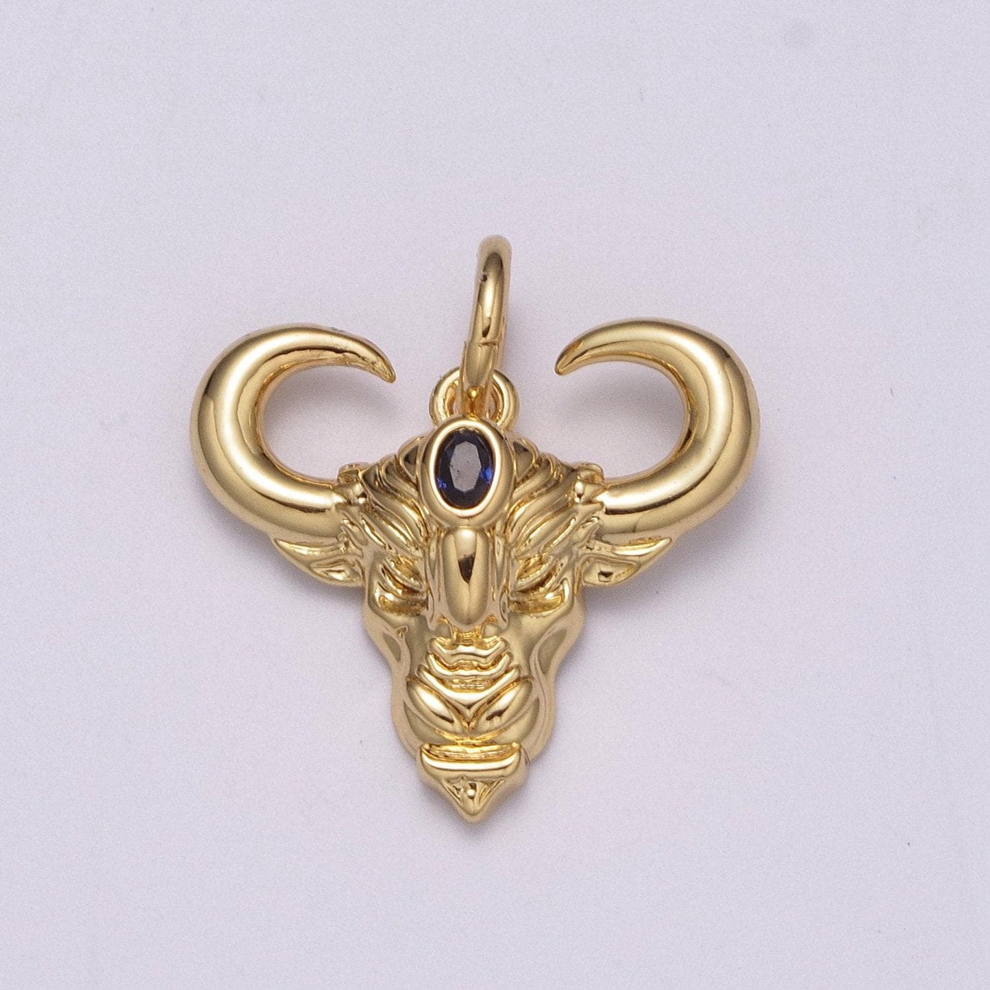 Bull gold pendant, ankole watusi horn charm, blue solitaire cz cow horn animal pendant, diy jewelry, m-868, m-869