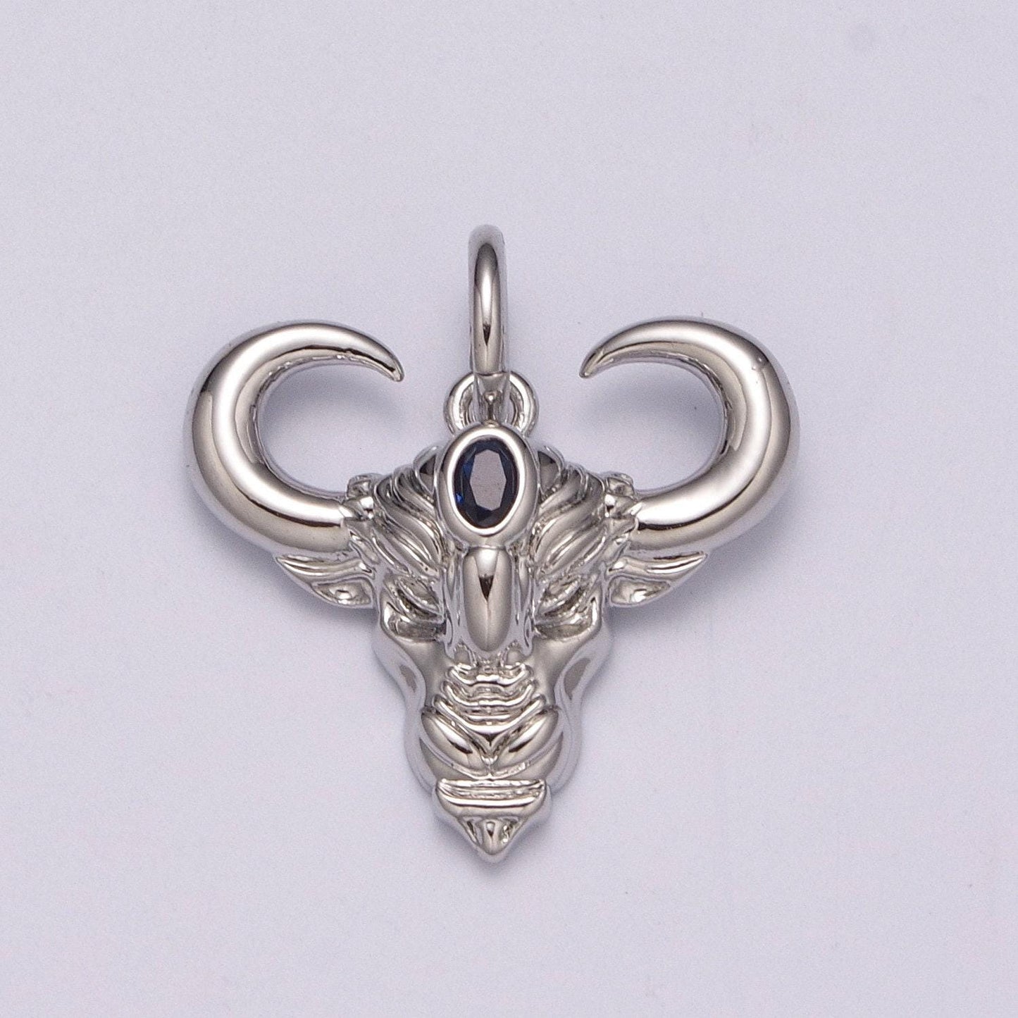 Bull gold pendant, ankole watusi horn charm, blue solitaire cz cow horn animal pendant, diy jewelry, m-868, m-869