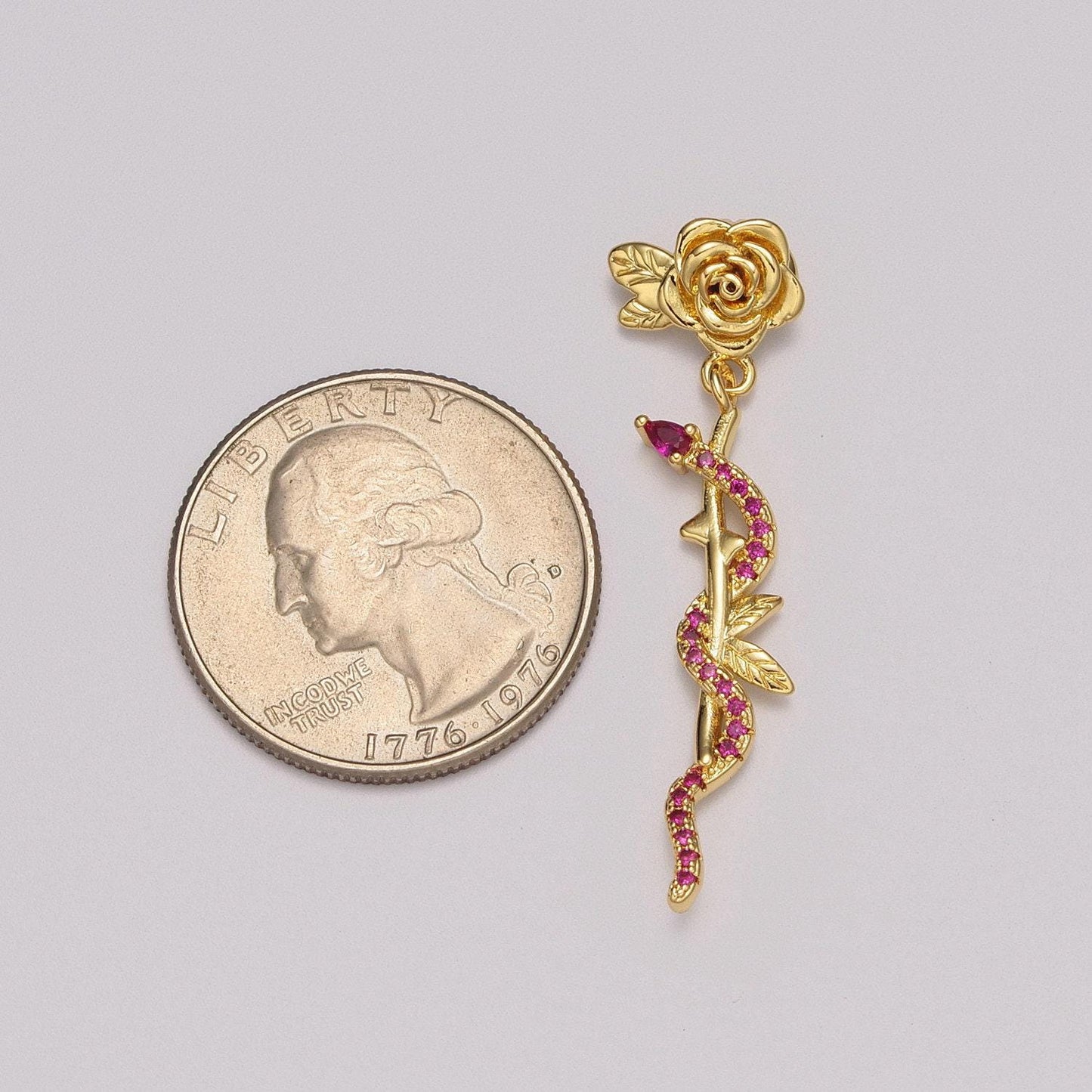 Pink cz gold snake charm, micro pave snake pendant charm for serpent animal jewelry dangle charm -498