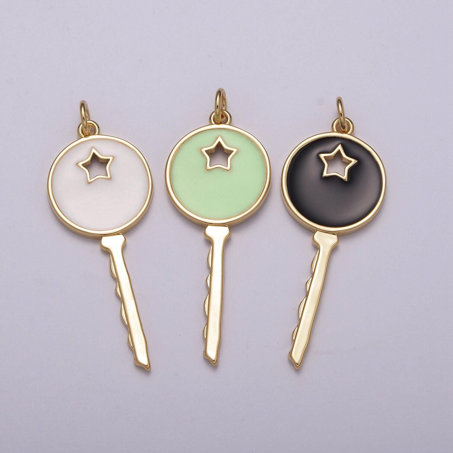 1pc gold key enamel charms, star charm with color enamel to choose charm medallion for necklace,m-815~m-817