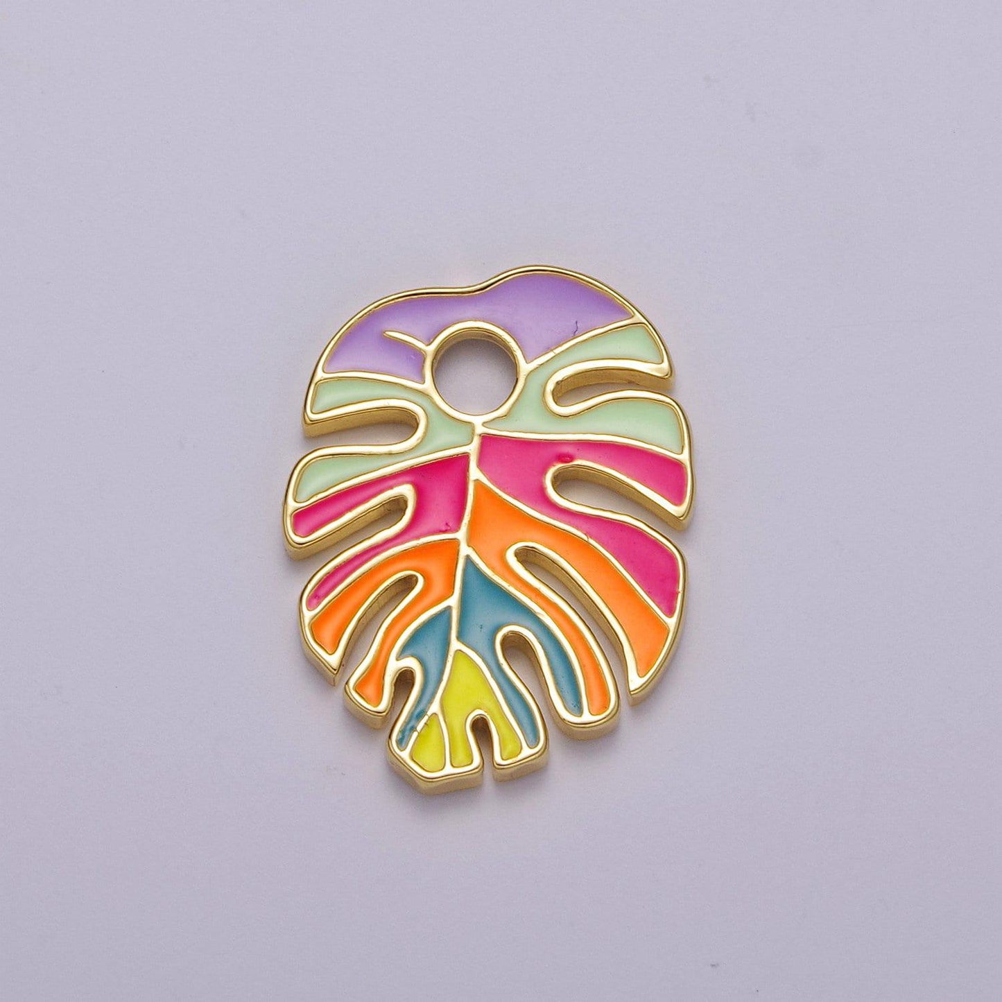 Colorful enamel tropical monstera leaf plant charm necklace bracelet earring pendant gold filled leaf nature charm large leaf charm