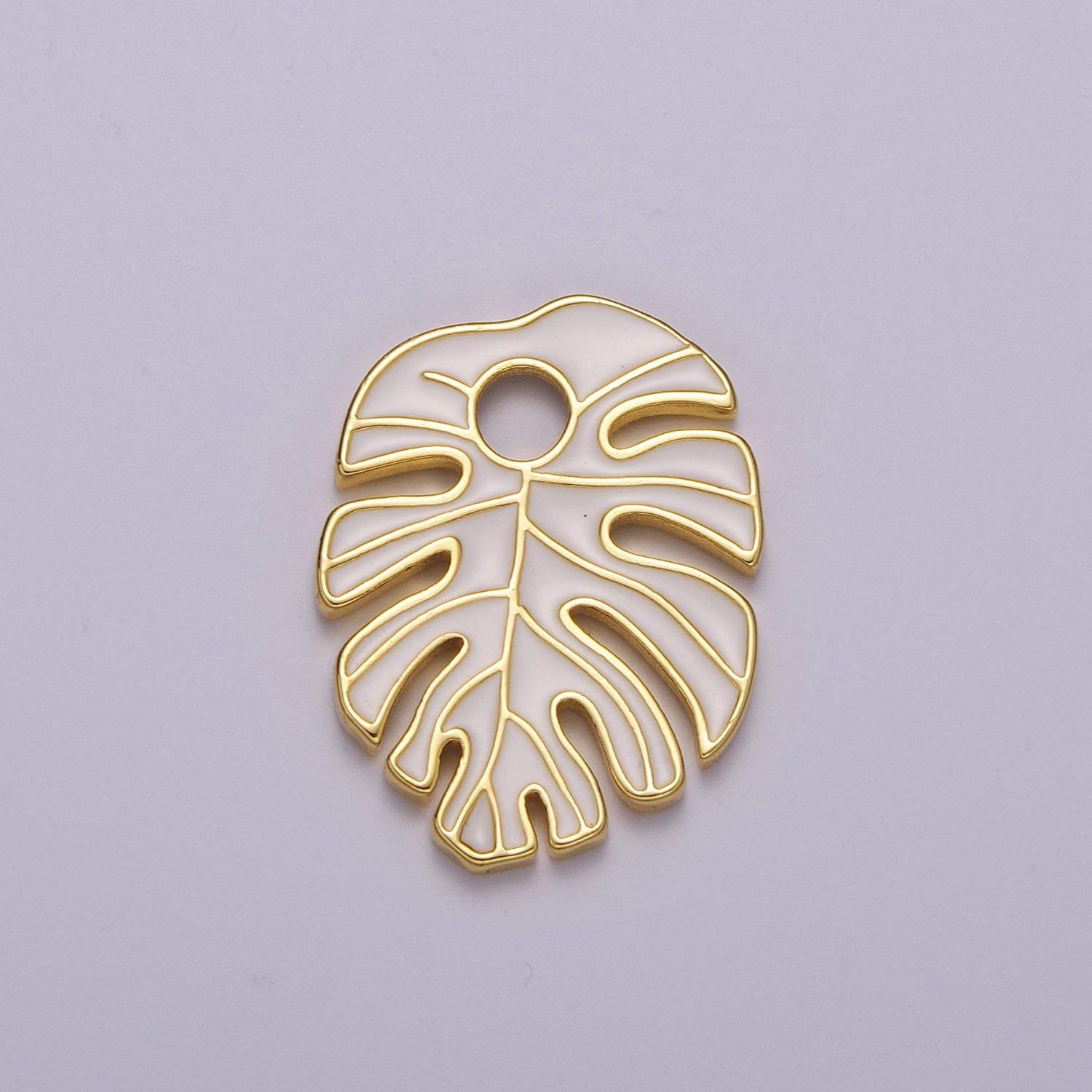 Colorful enamel tropical monstera leaf plant charm necklace bracelet earring pendant gold filled leaf nature charm large leaf charm