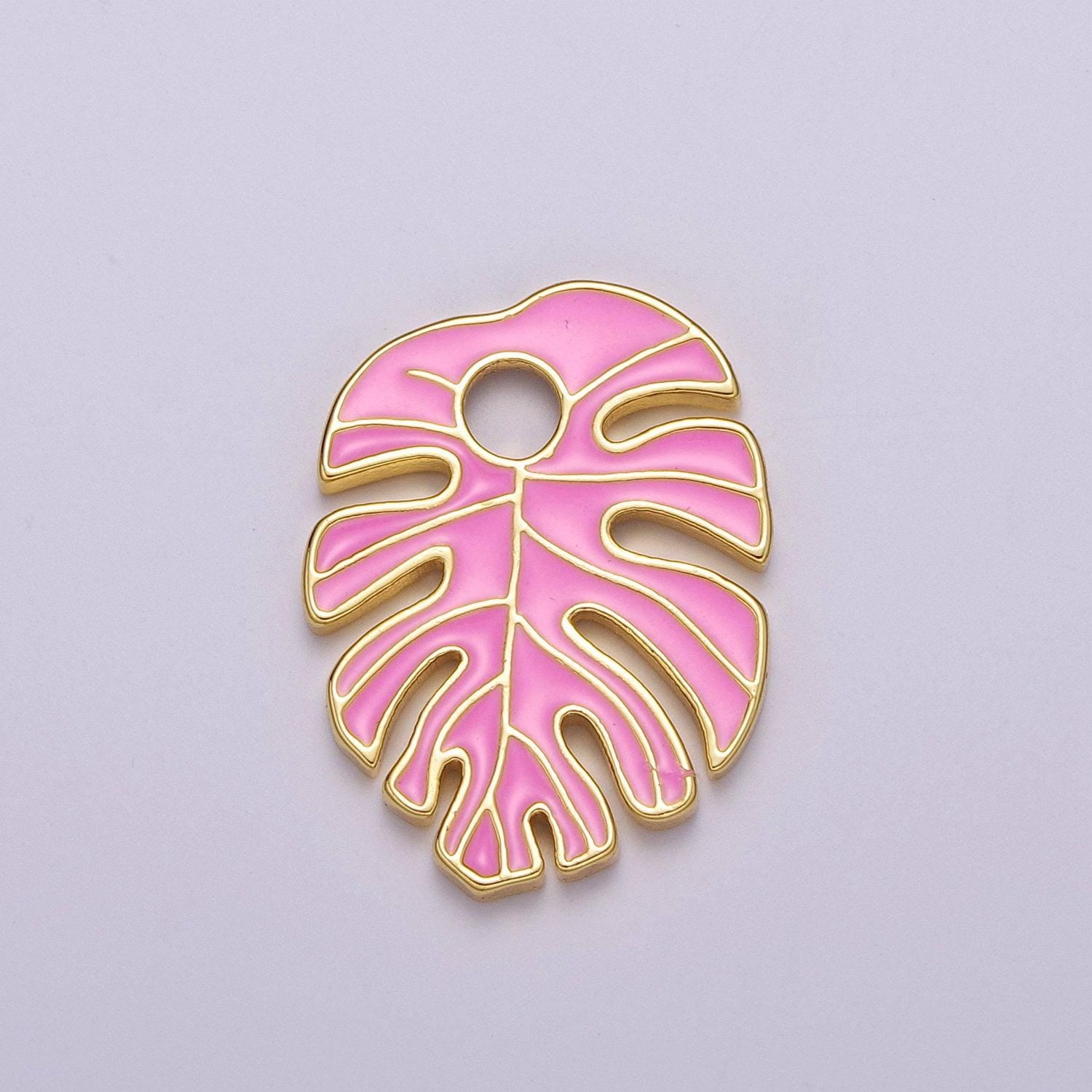 Colorful enamel tropical monstera leaf plant charm necklace bracelet earring pendant gold filled leaf nature charm large leaf charm
