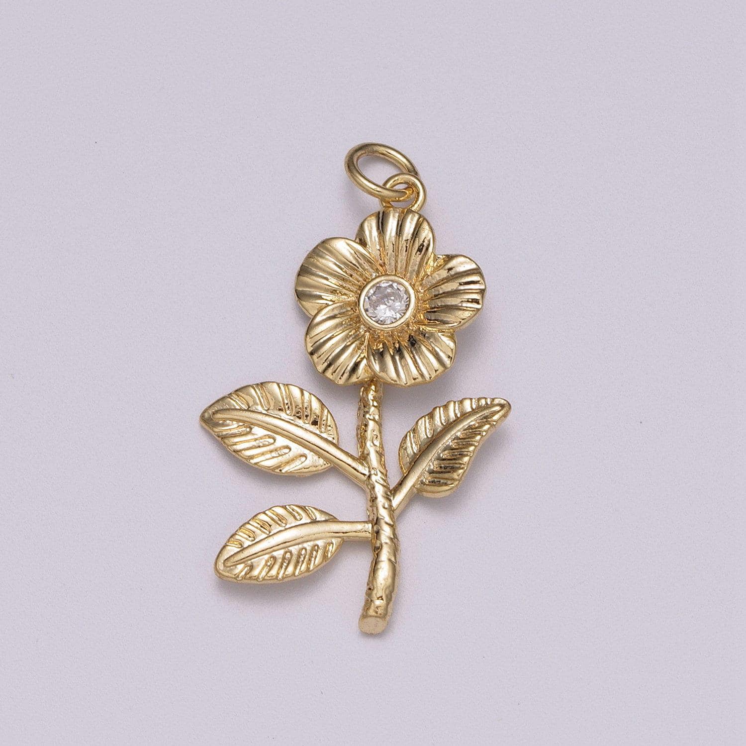 Mini daisy charm gold micro pave flower charm, clear cubic charms, cz leaf floral charm dainty small 3d charm m781