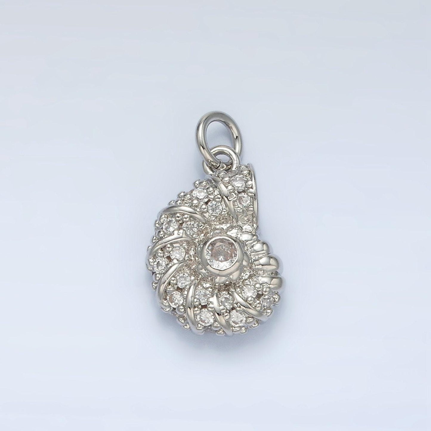 Gold filled ammonite clam shell cz paved in gold & silver beach jewelry inspired snail shell charm | m-747