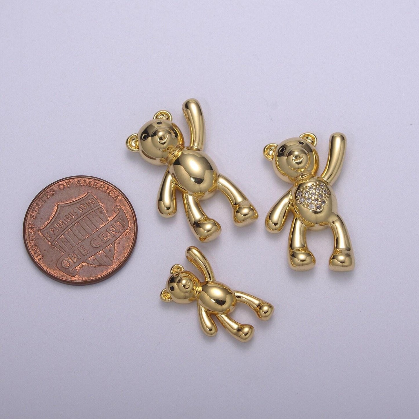 Dainty gold teddy bear charm dangle charm for necklace earring bracelet papa bear mama bear we are family jewelry making supply, m-748