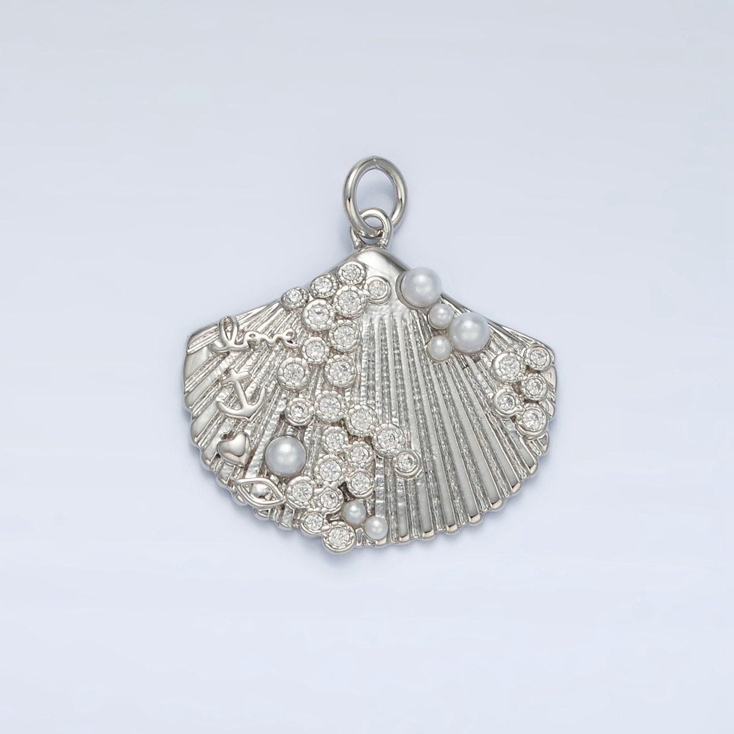 Gold filled flat shell with pearls beach inspired charm in gold & silver | m-746
