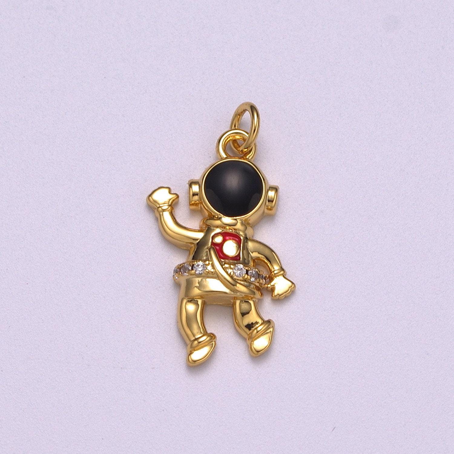 Cute dainty astronaut charm, enamel robot pendant halloween kids monster charm for necklace earring bracelet component robot charm m-745