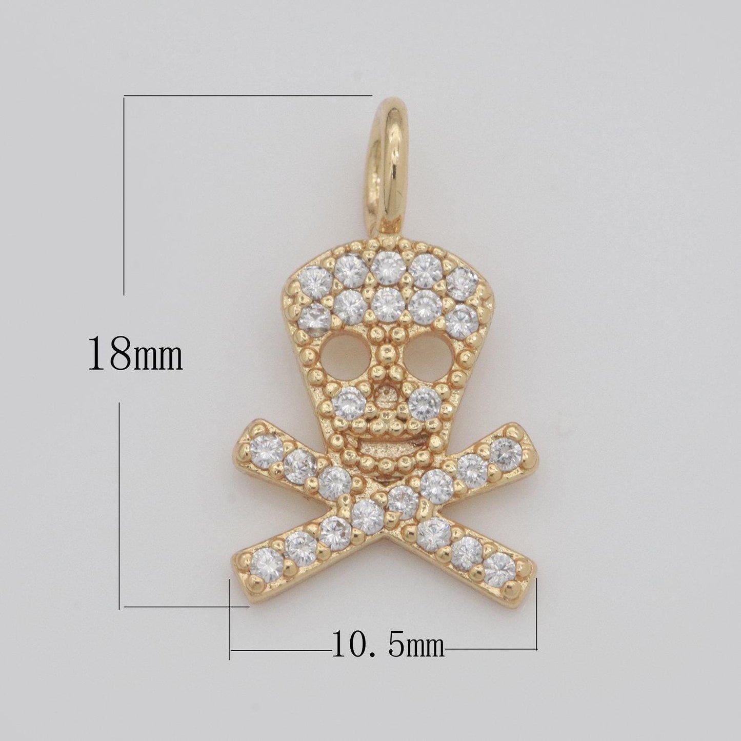 Dainty 18k gold filled skull charm micro pave danger skull charm for halloween jewelry inspired m-742