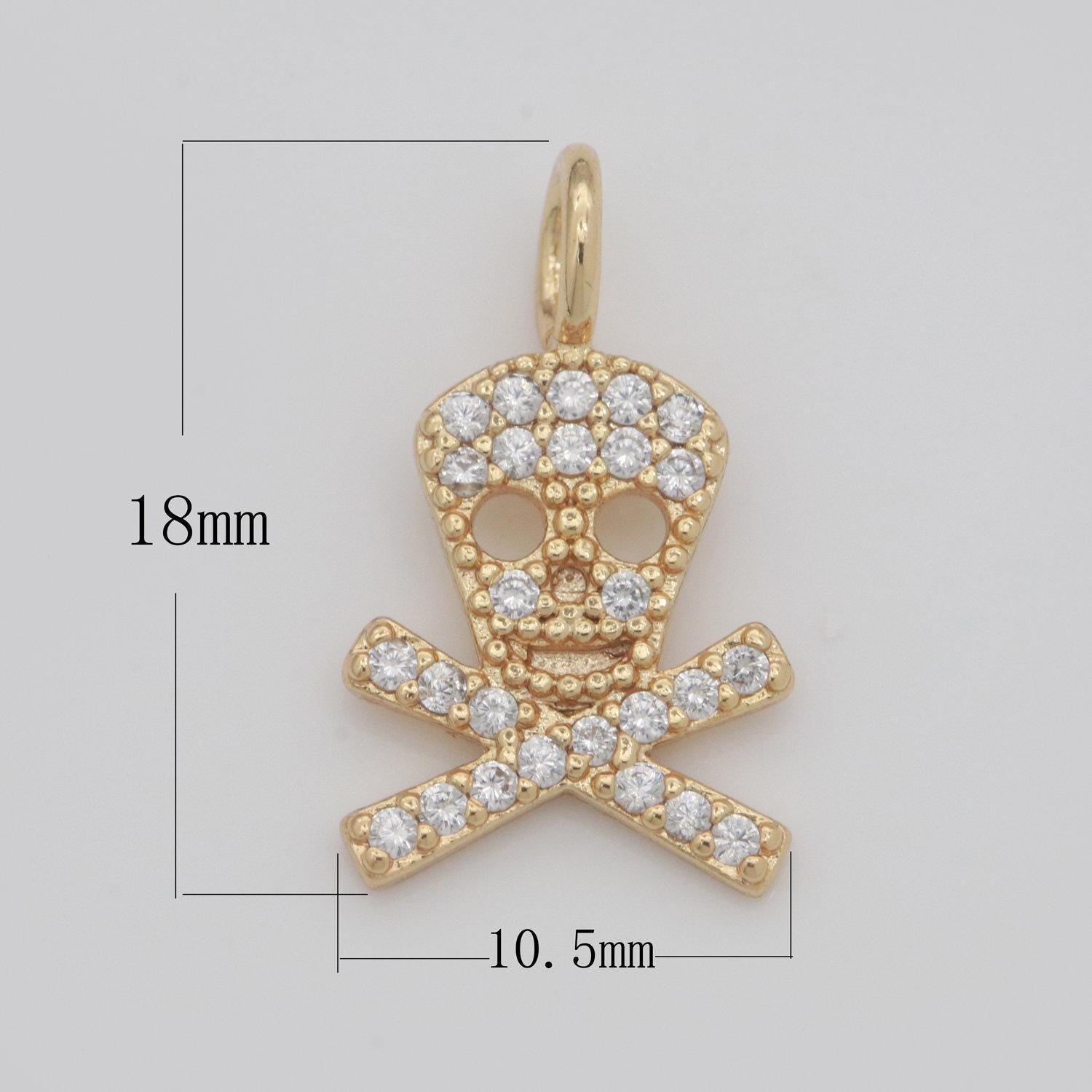 Dainty 18k gold filled skull charm micro pave danger skull charm for halloween jewelry inspired m-742