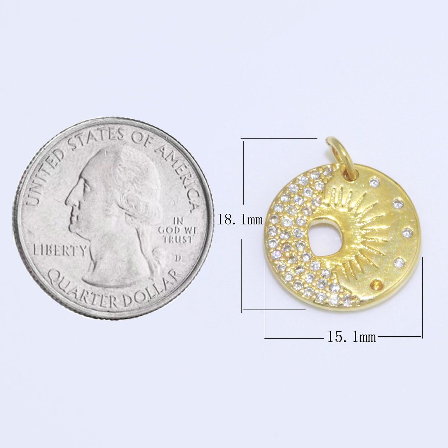 Mini gold moon charm, cubic zirconia celestial pendant charm, sun charm necklace earring bracelet diy jewelry m693