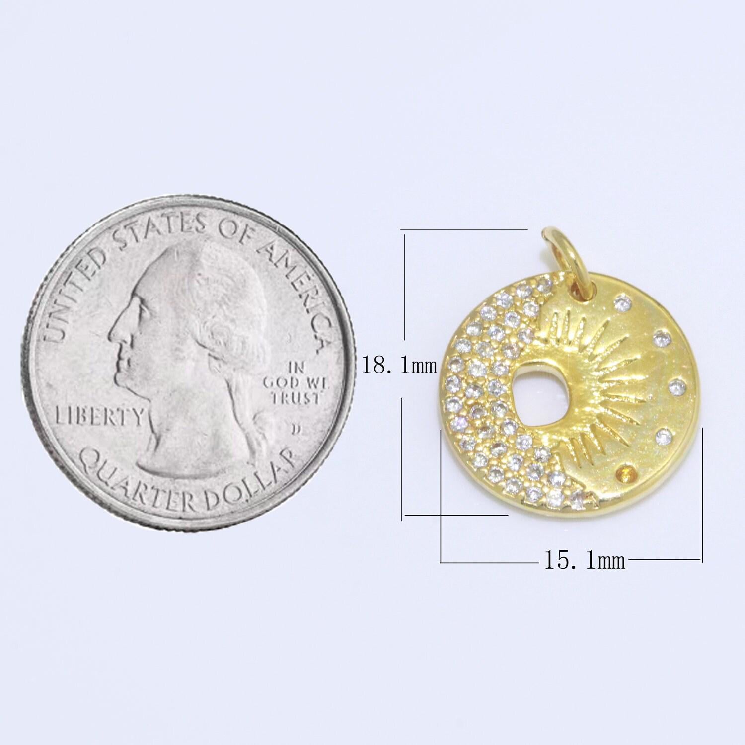 Mini gold moon charm, cubic zirconia celestial pendant charm, sun charm necklace earring bracelet diy jewelry m693