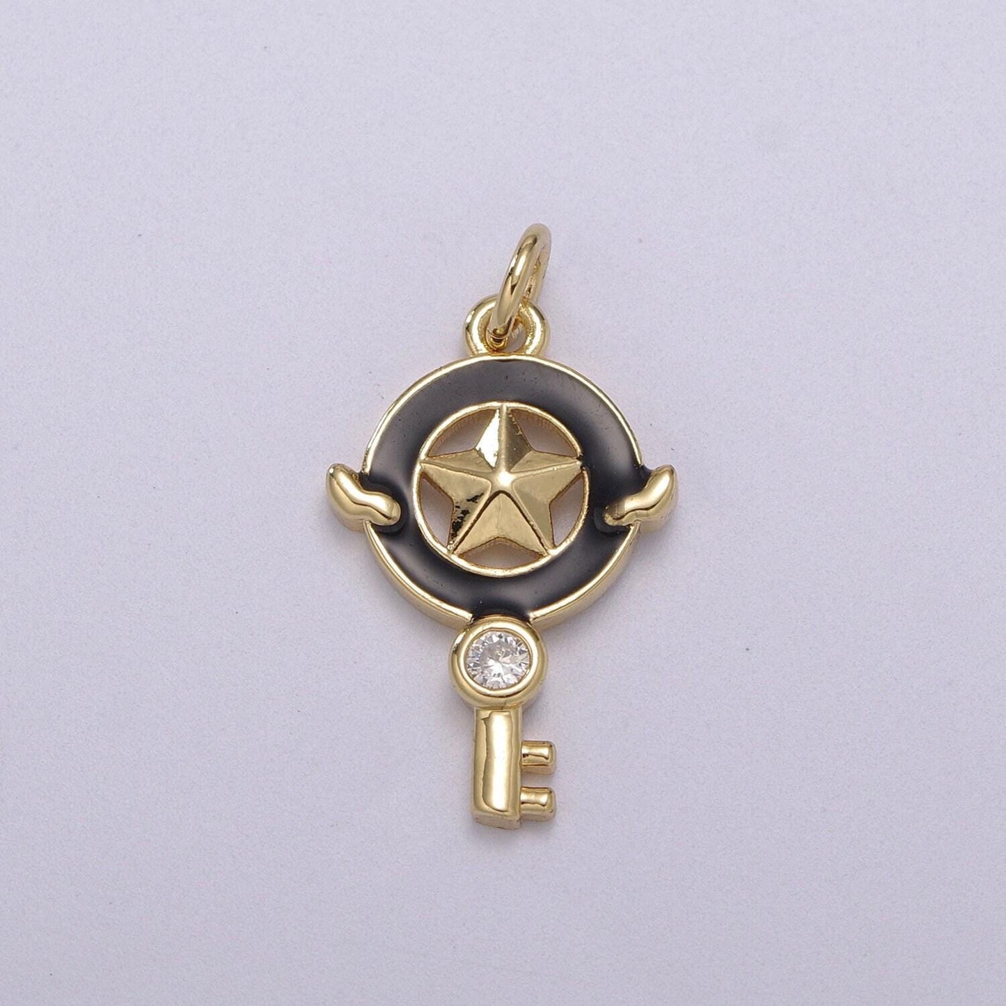 1pc gold key enamel solitaire cz charms, cubic star charm with color enamel to choose charm medallion for necklace,m-686-m689