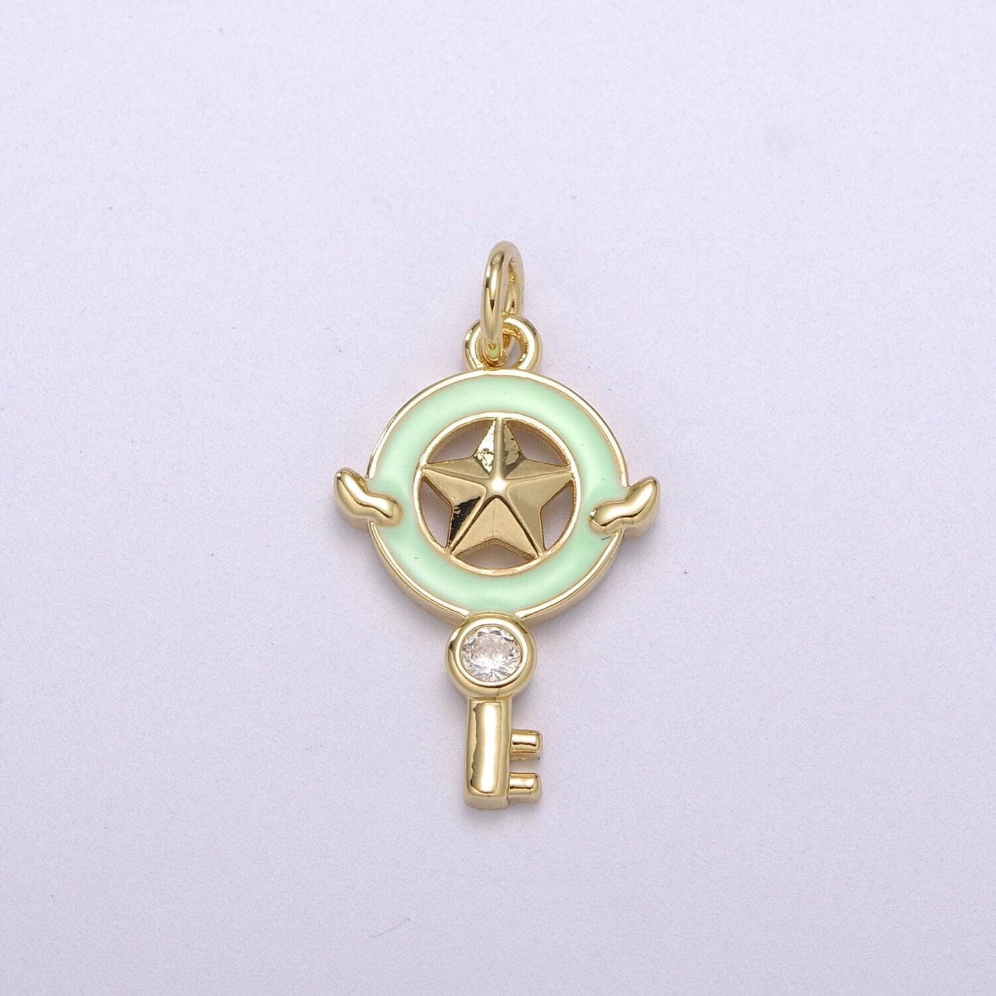 1pc gold key enamel solitaire cz charms, cubic star charm with color enamel to choose charm medallion for necklace,m-686-m689