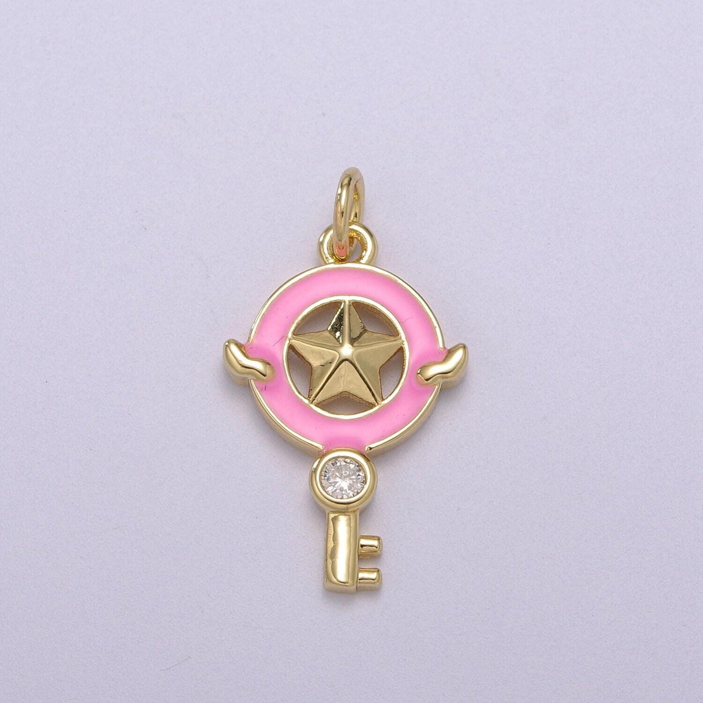 1pc gold key enamel solitaire cz charms, cubic star charm with color enamel to choose charm medallion for necklace,m-686-m689