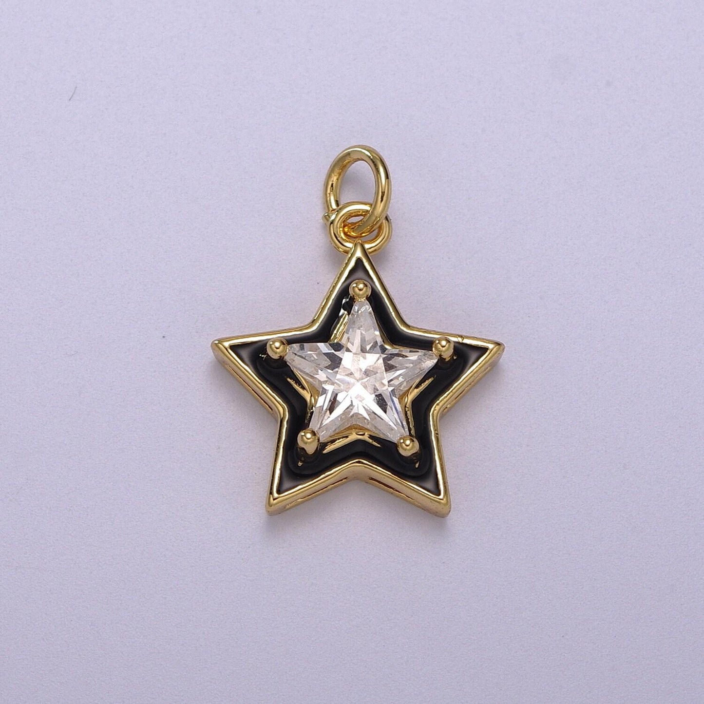 1pc gold star enamel solitaire cz charms, cubic celestial charm with color enamel to choose charm medallion for necklace,m-678-m681