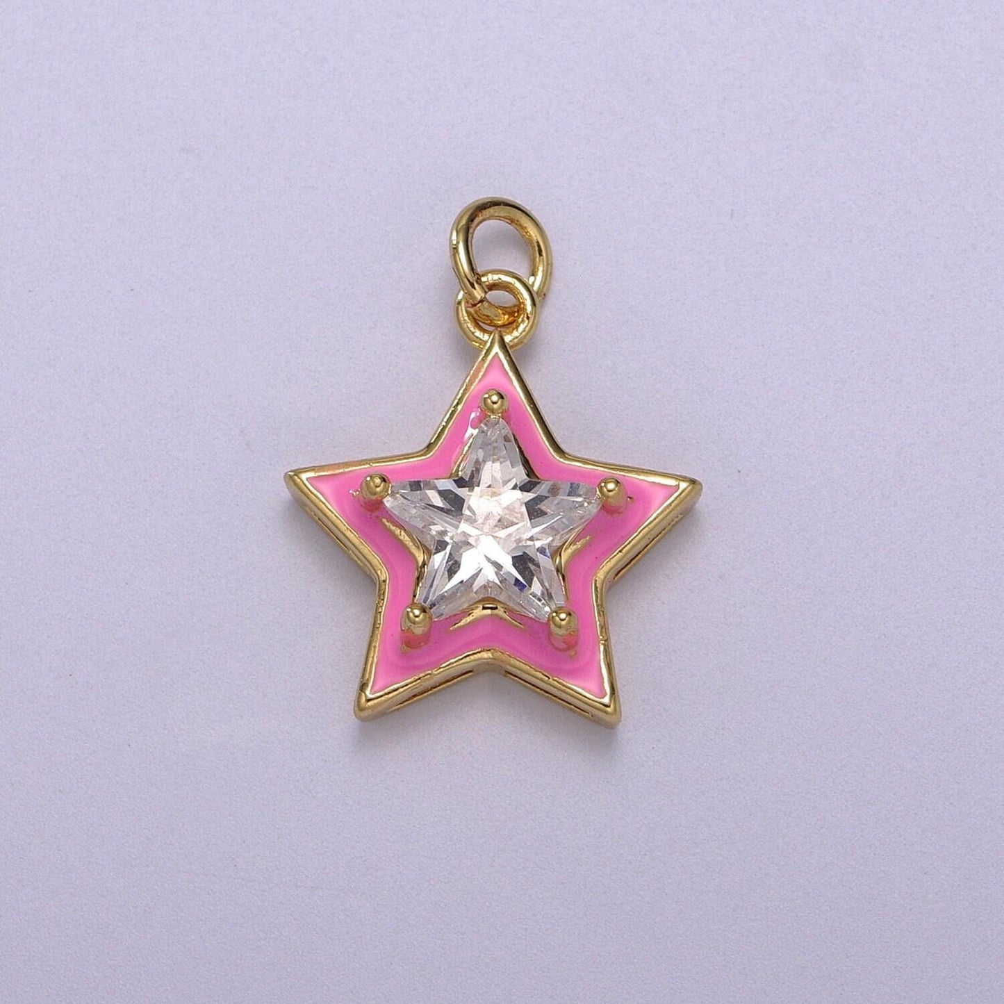 1pc gold star enamel solitaire cz charms, cubic celestial charm with color enamel to choose charm medallion for necklace,m-678-m681